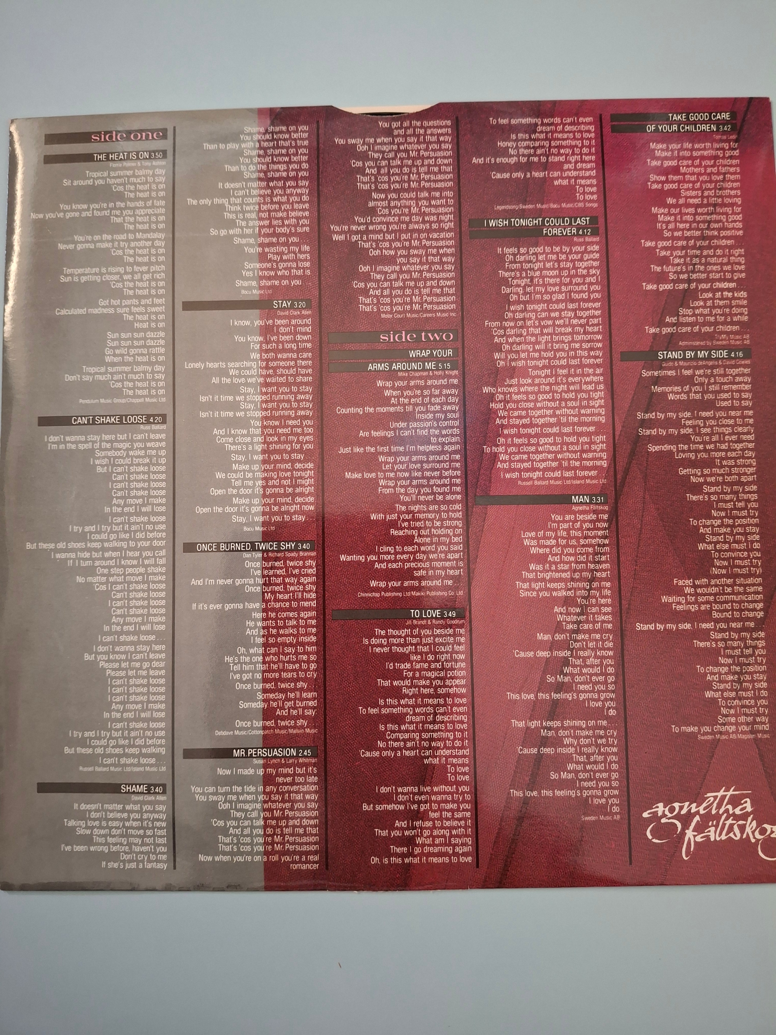 Agnetha Fältskog (ABBA) - Wrap Your Arms Around Me (1983) Vinyl LP - Rare French Vogue Pressing with Unique Tracklist Order (540049)