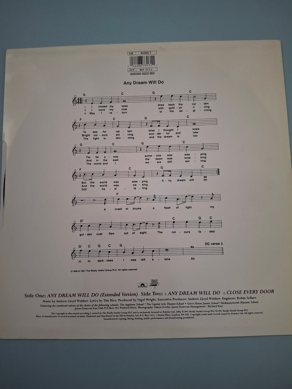Jason Donovan – Any Dream Will Do (1991 12" Extended Vinyl Single)