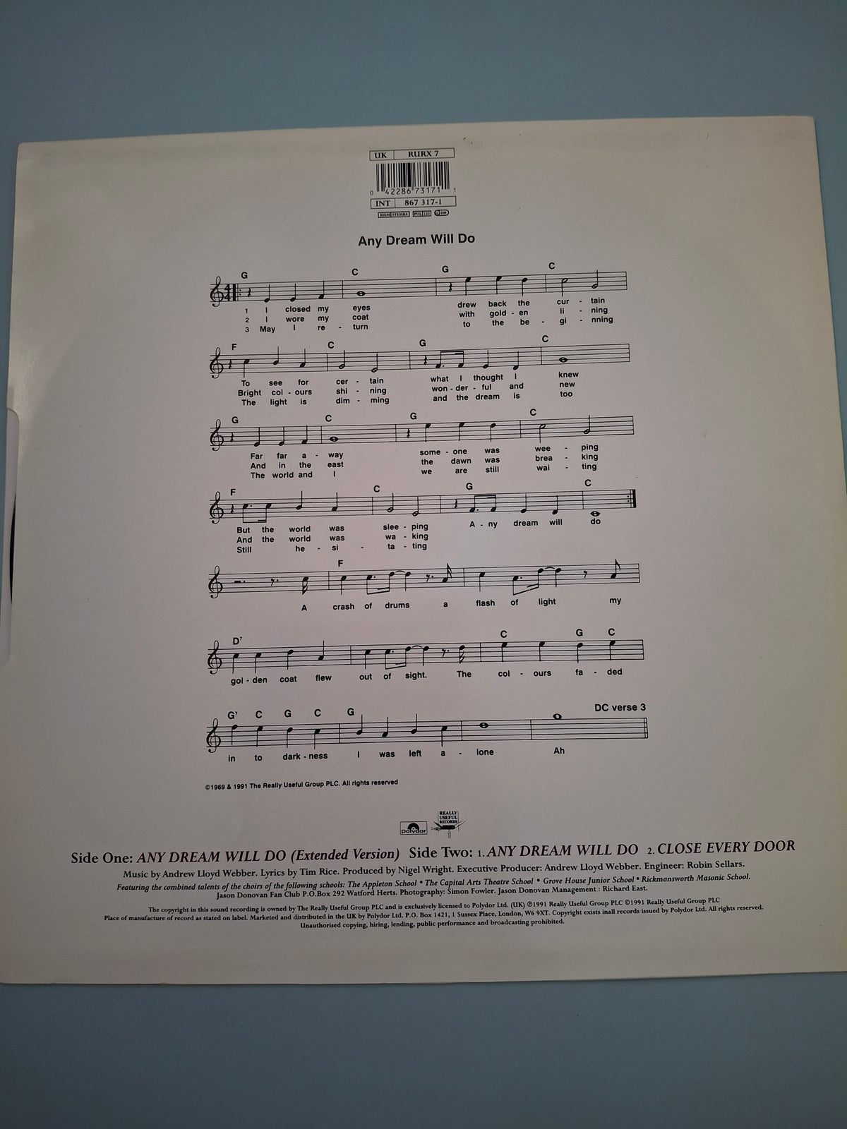 Jason Donovan – Any Dream Will Do (1991 12" Extended Vinyl Single)