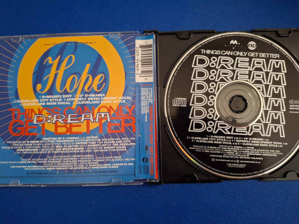 D:Ream: Things Can Only Get Better (Original 1993 Rare 6-Track CD Maxi-Single) – German Pressing (Very Good)
