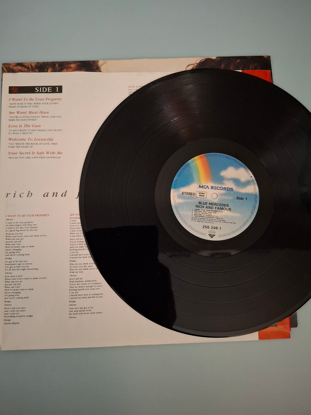 Blue Mercedes - Rich And Famous (1988 Rare German Promo Vinyl LP + Press Sheet)