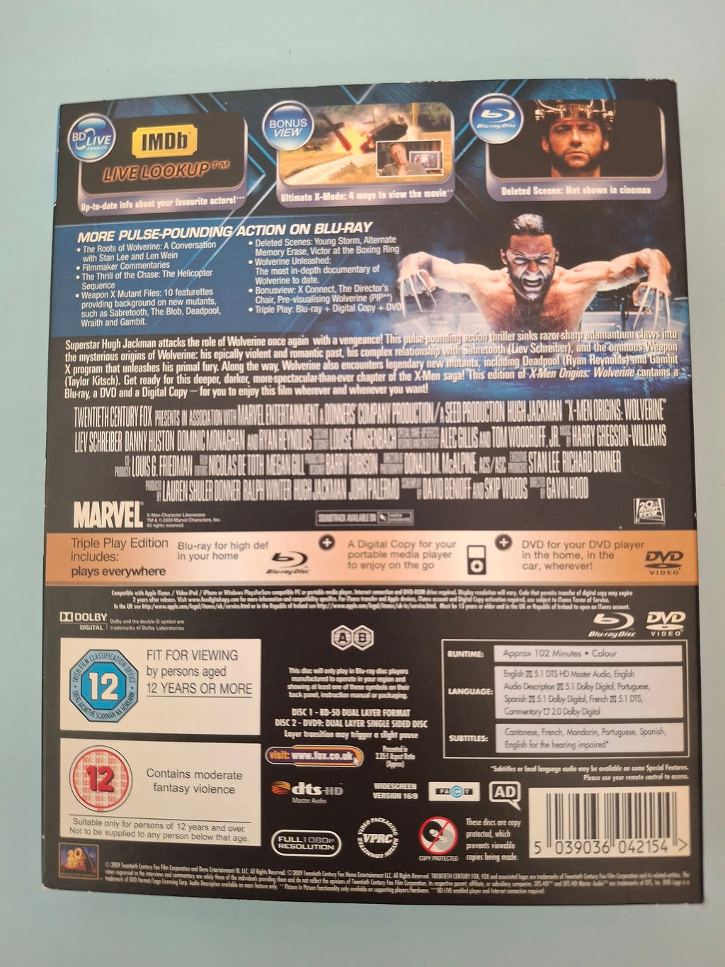 X-Men Origins: Wolverine (Blu-ray + DVD Triple Play Edition, 2009) Pre-Owned
