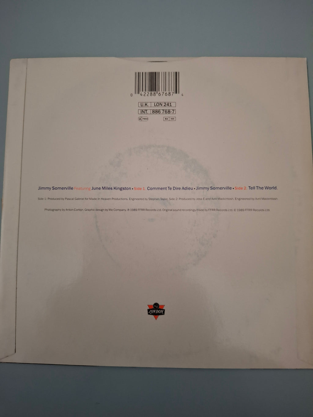 Jimmy Somerville feat. June Miles Kingston - Comment Te Dire Adieu 7" Vinyl Single (1989 Euro-House Pop)