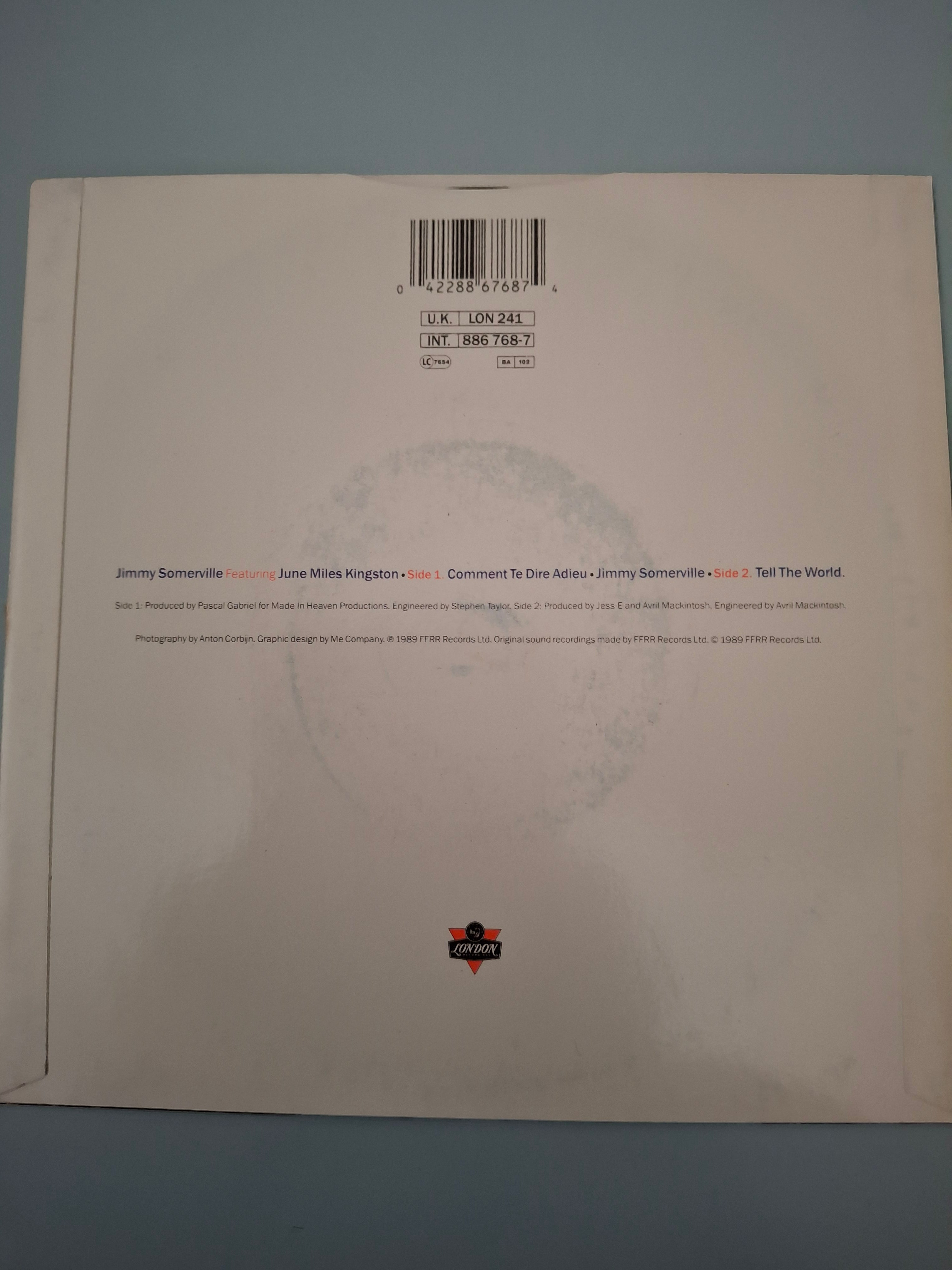 Jimmy Somerville feat. June Miles Kingston - Comment Te Dire Adieu 7" Vinyl Single (1989 Euro-House Pop)