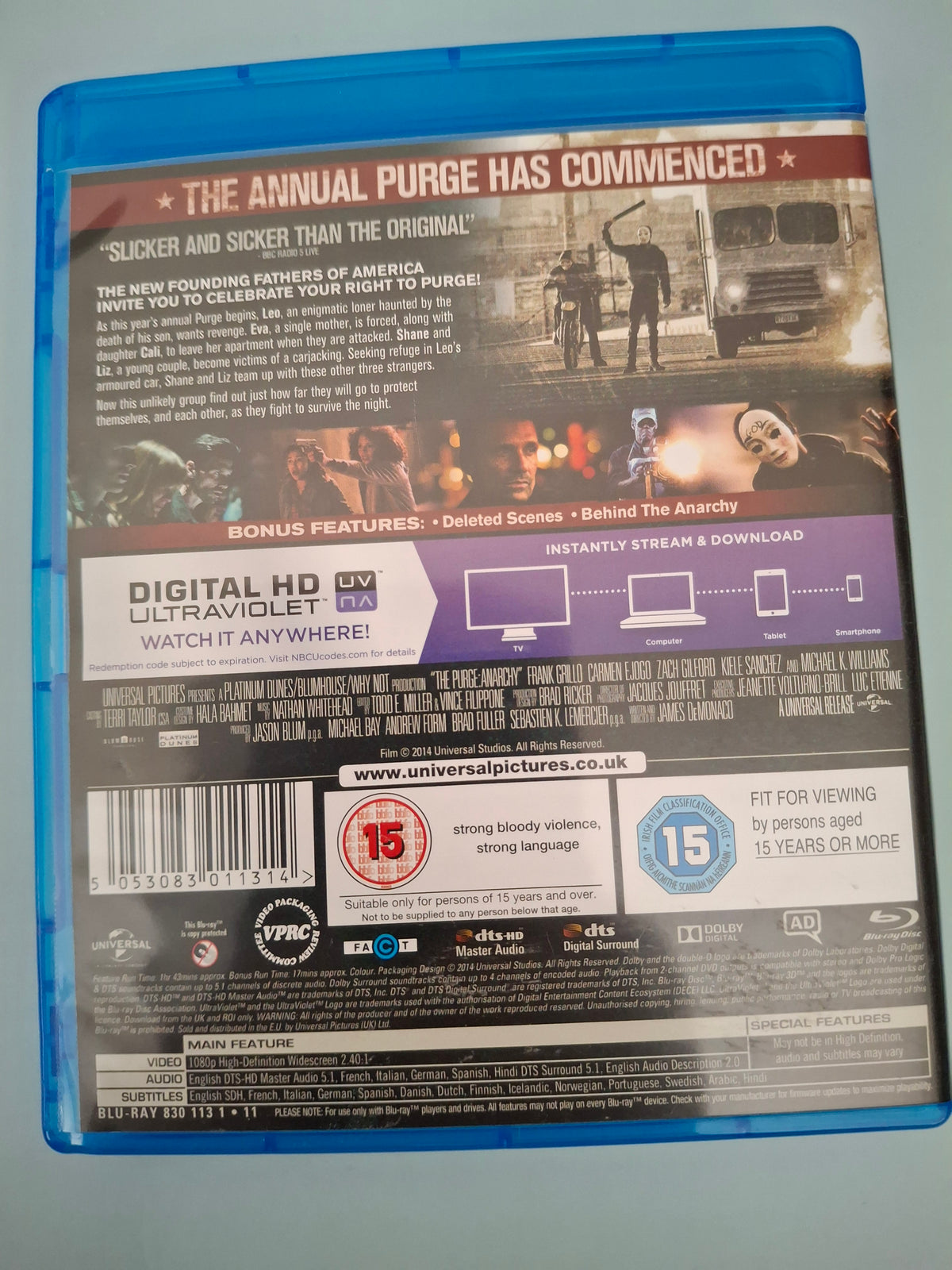 The Purge: Anarchy Blu-ray Film (2014 Sequel UK Release)