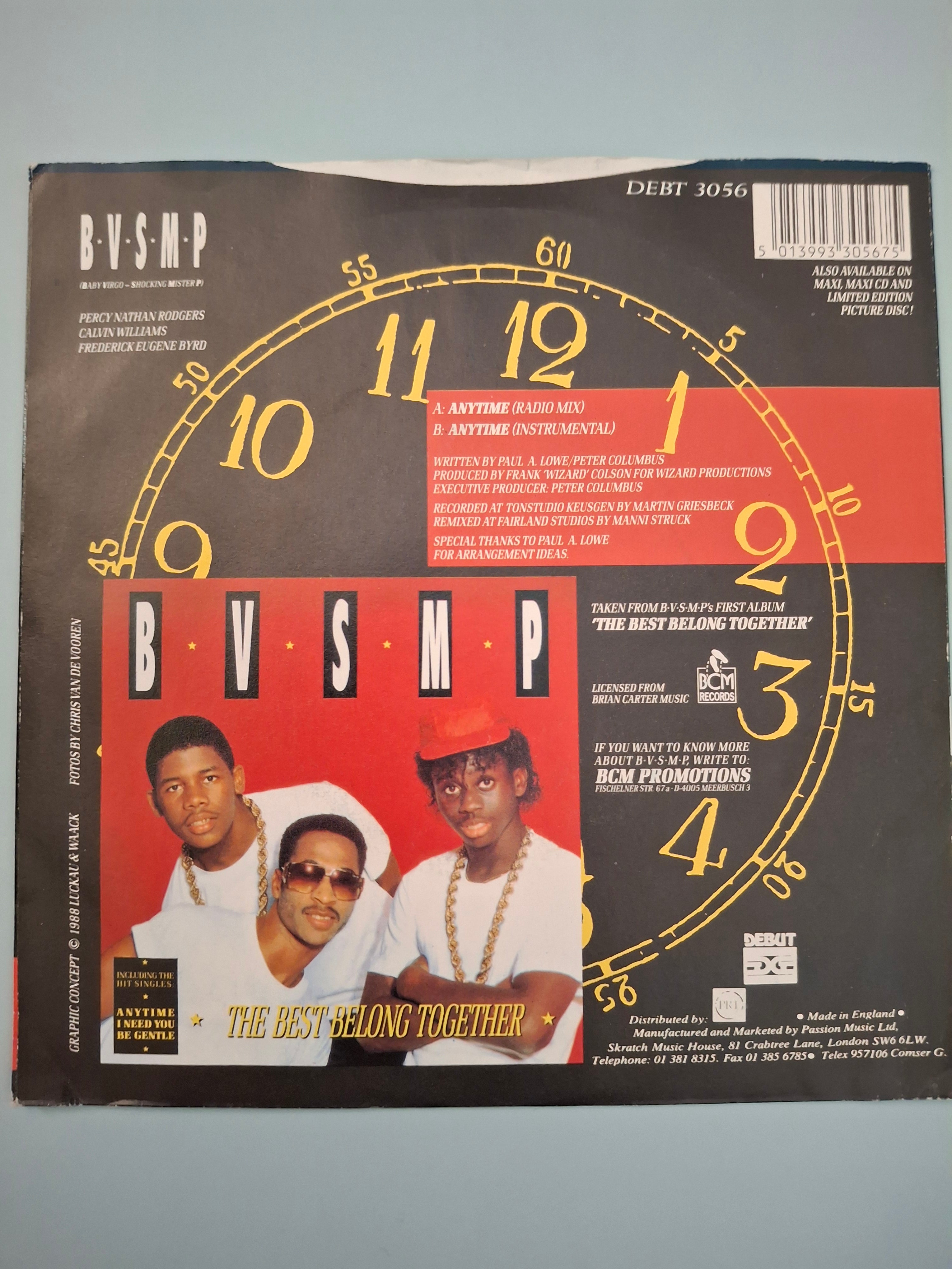B.V.S.M.P. – Anytime (Original 1988 UK 7" Vinyl Single) | Debut DEBT 3056