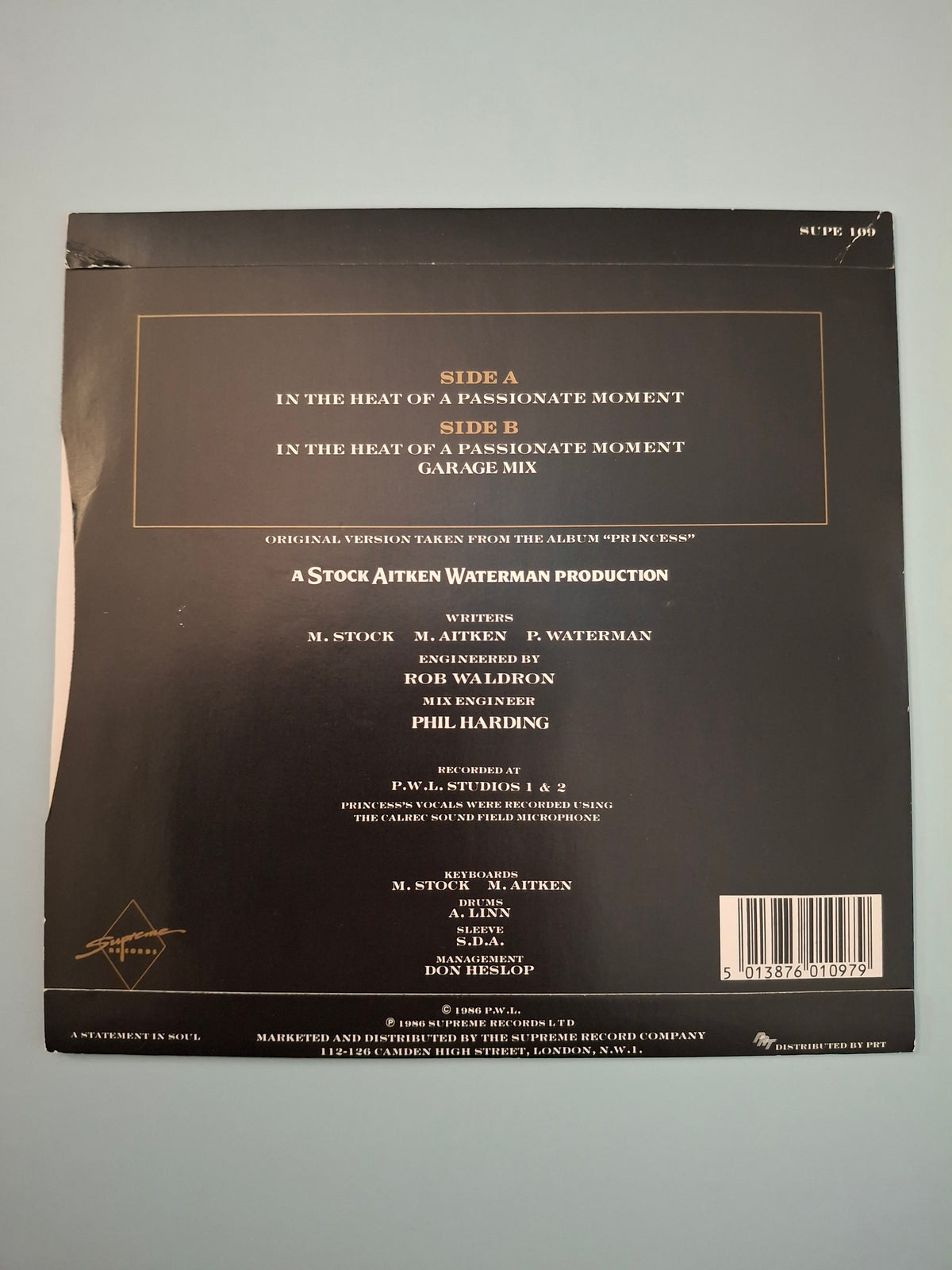 Princess – In The Heat Of A Passionate Moment (Original 1986 UK 7" Vinyl Single) | Supreme SUPE 109