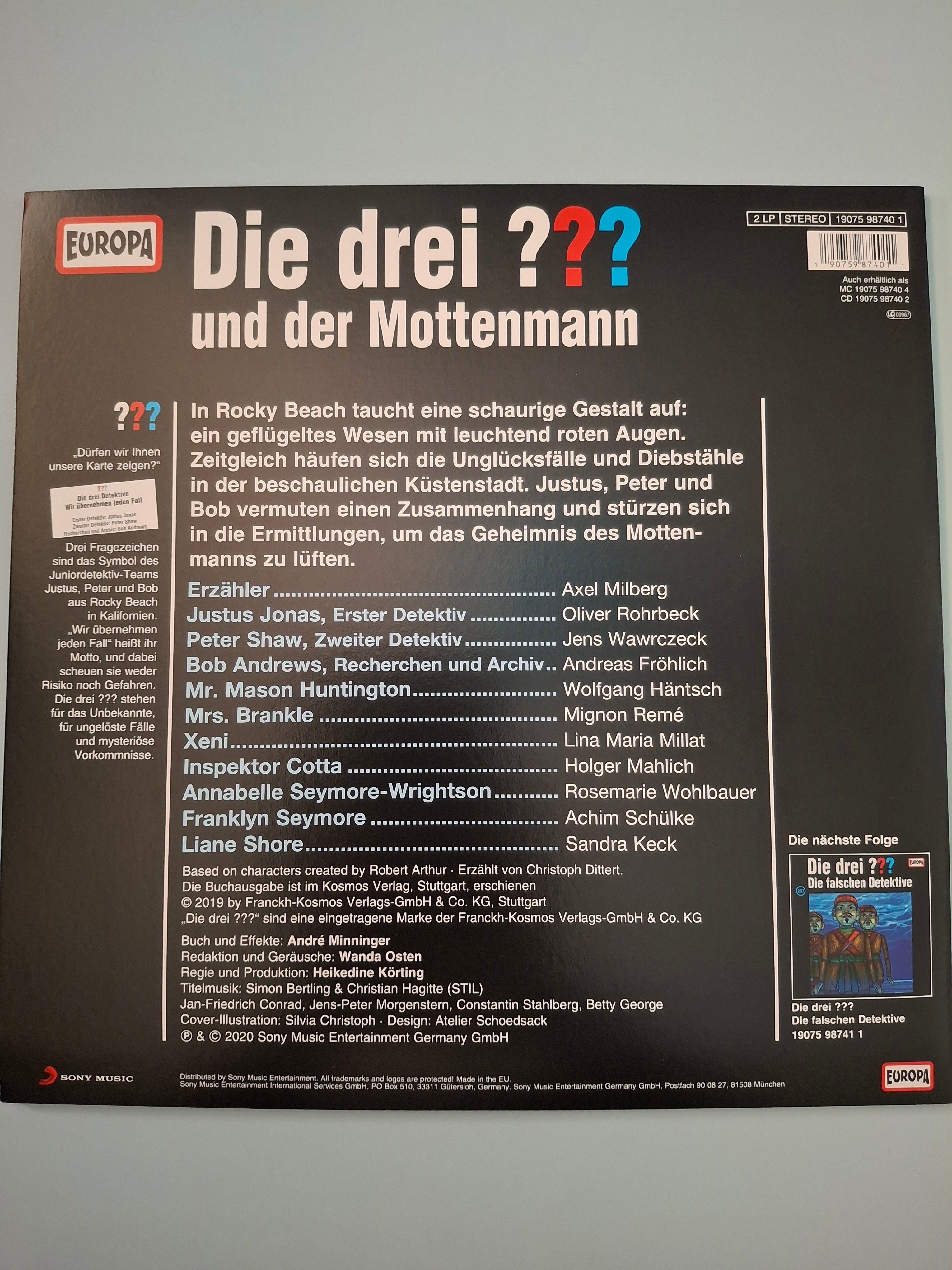 Die drei ??? - Folge 206: und der Mottenmann - Rare German Audio Play 2LP Vinyl Set - EUROPA Out Of Print