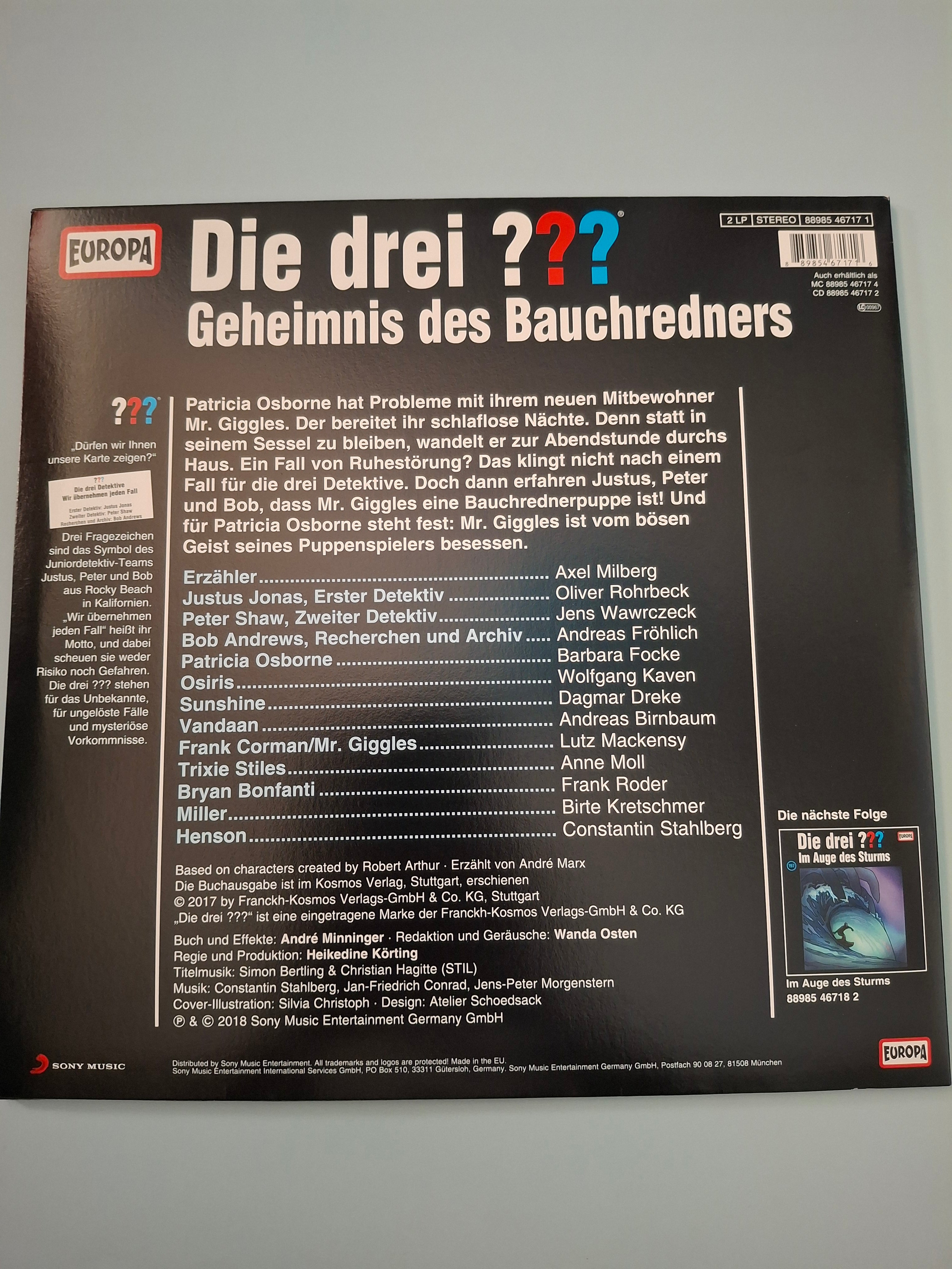 Die drei ??? - Folge 196: Geheimnis des Bauchredners - Rare German Audio Play 2LP Vinyl Set - EUROPA Out Of Print
