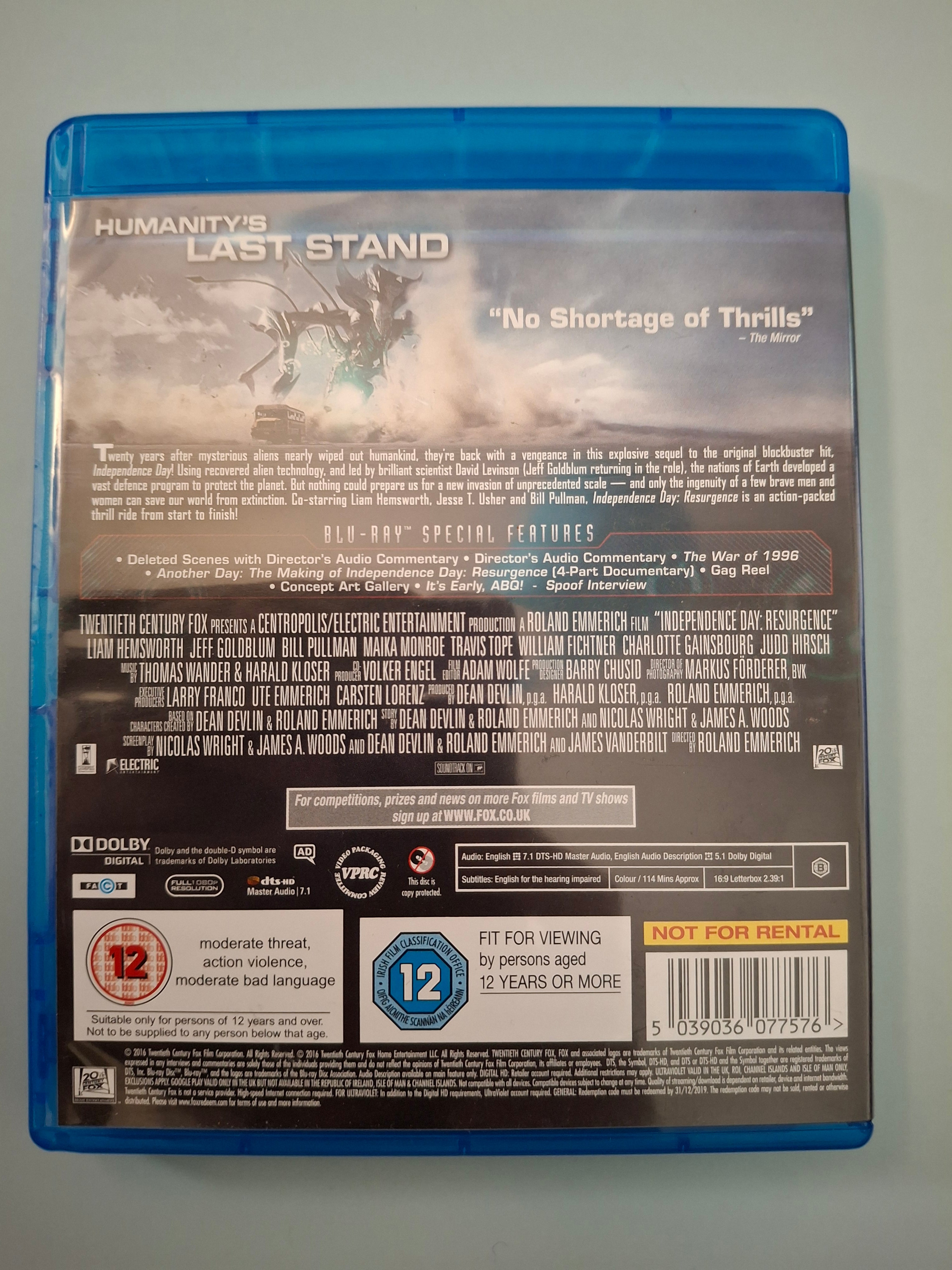 Independence Day: Resurgence (2016 UK Blu-ray + Digital HD Pre-Owned)