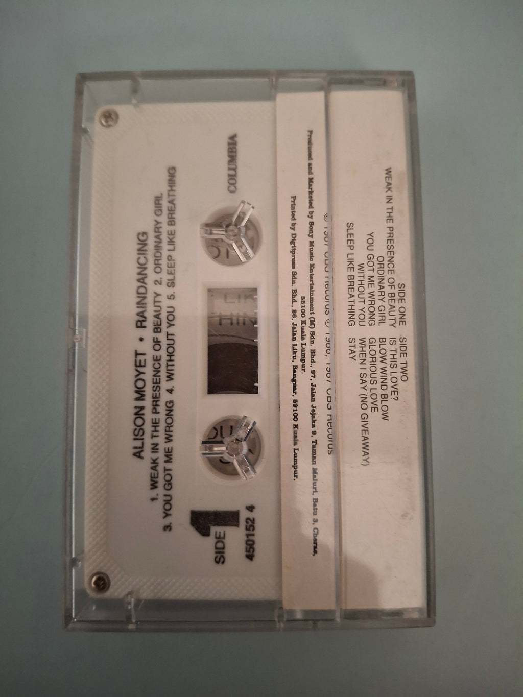 Alison Moyet - Raindancing Rare Malaysian Import Cassette Tape (Columbia 450152 4)