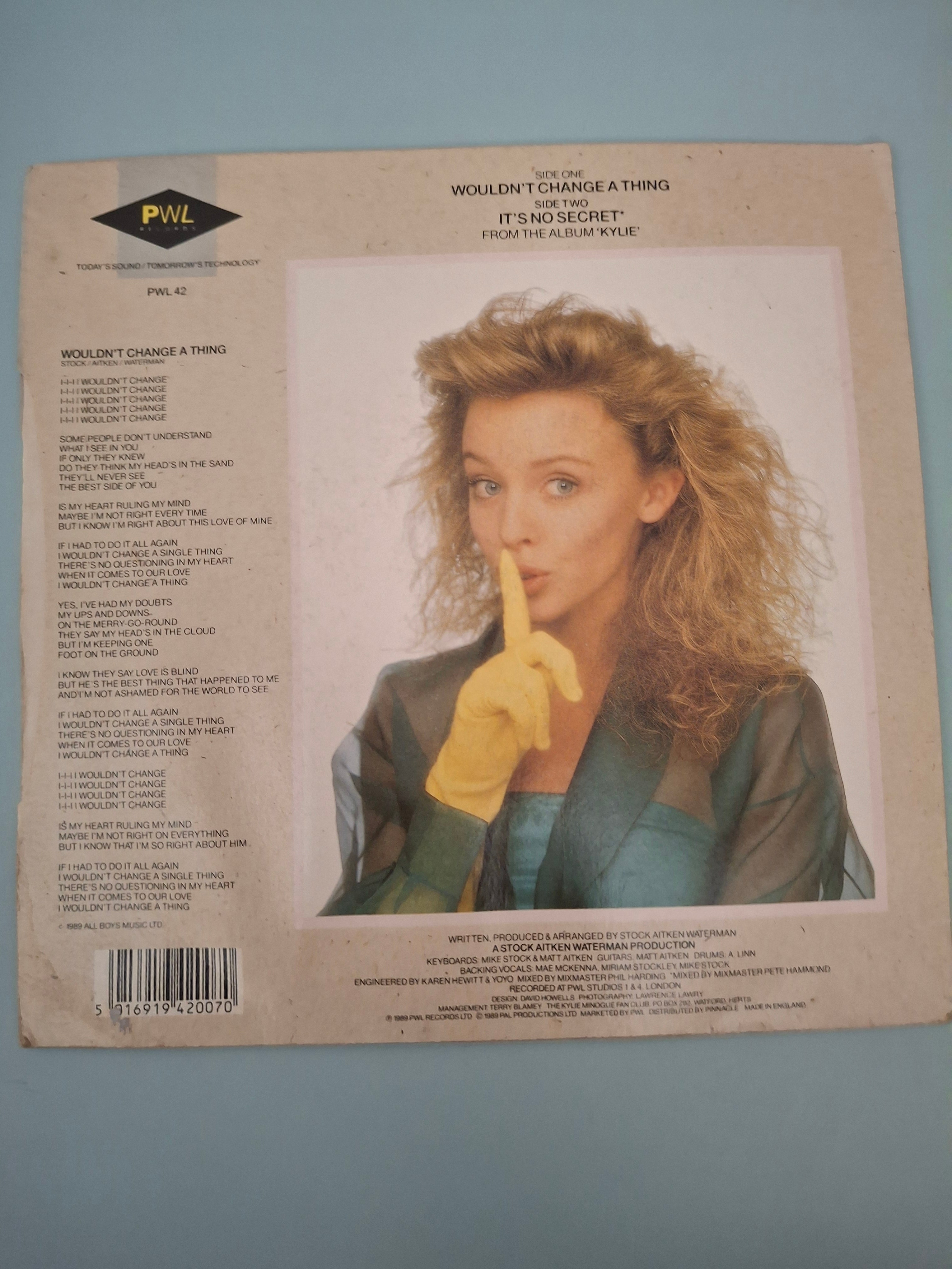 Kylie Minogue - Wouldn't Change A Thing Original 1989 UK 7" Vinyl Picture Sleeve Single (PWL 42)