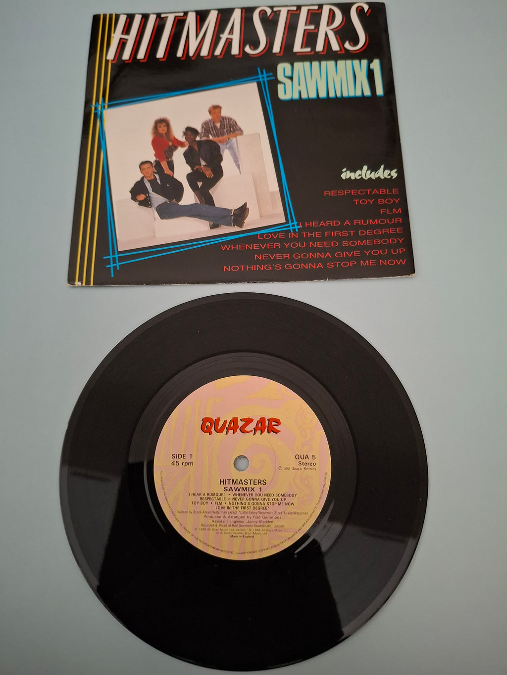 Hitmasters - Sawmix 1 Original 1987 UK 7" Vinyl Picture Sleeve Single (Quazar QUA 5)
