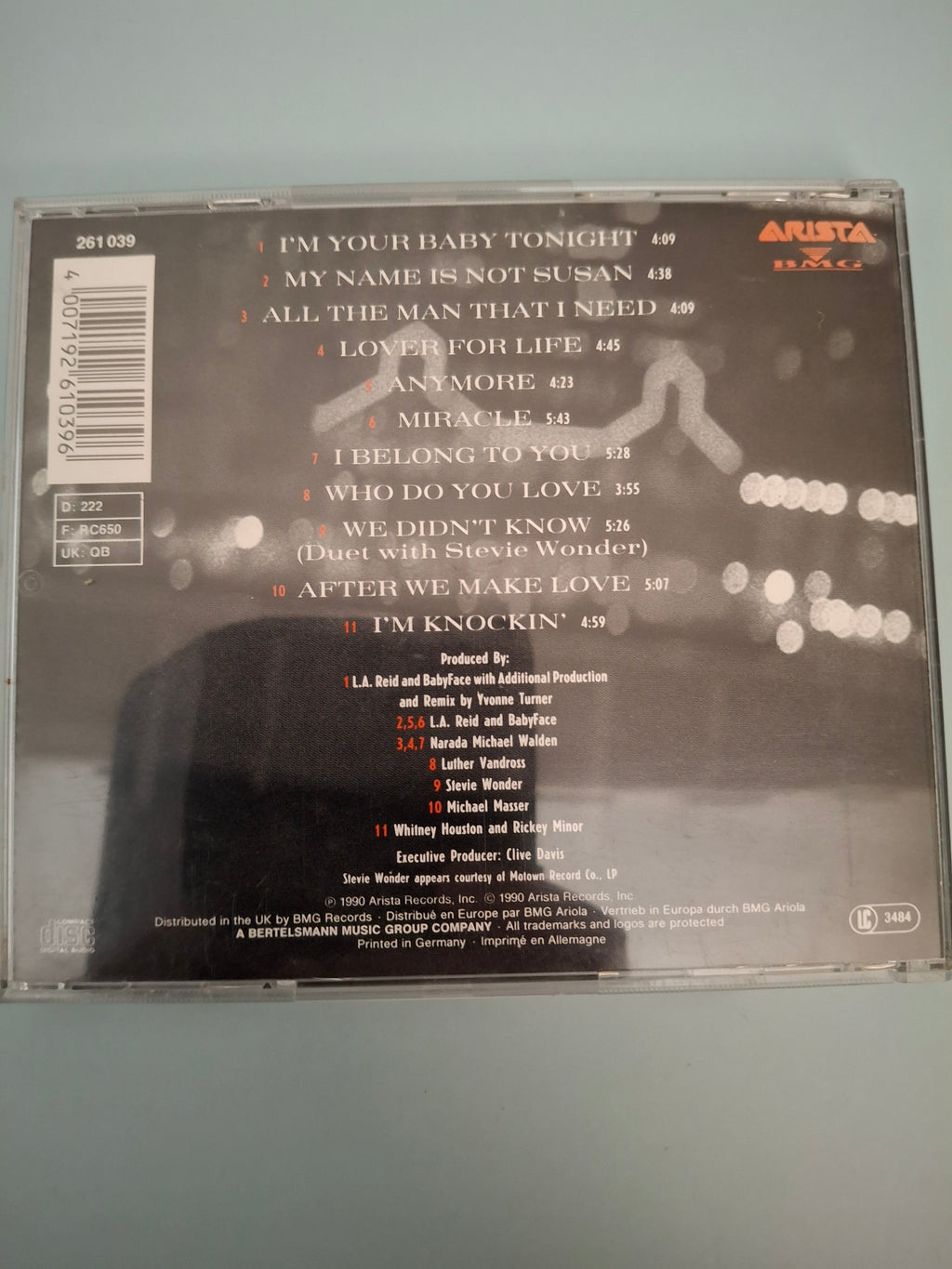 Whitney Houston - I'm Your Baby Tonight Original UK/European CD Pressing (1990 Arista 261 039)