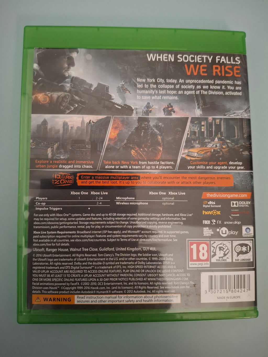 Tom Clancy's The Division Xbox One Game (2016, Ubisoft)