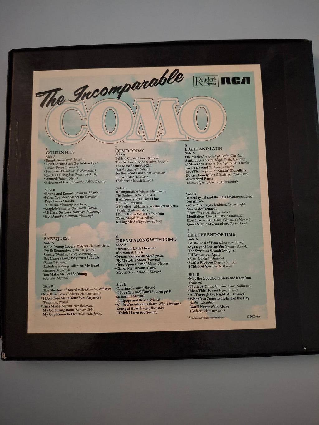 Perry Como - The Incomparable Como 1977 Reader's Digest 6xLP Vinyl Box Set GINC-6A