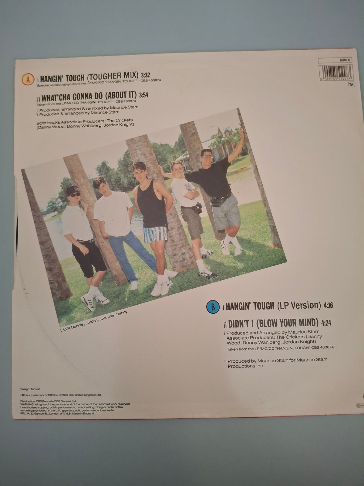 New Kids On The Block - Hangin' Tough 12" Extended Maxi Single (UK Picture Sleeve Pressing, 1989, CBS BLOCK T1)