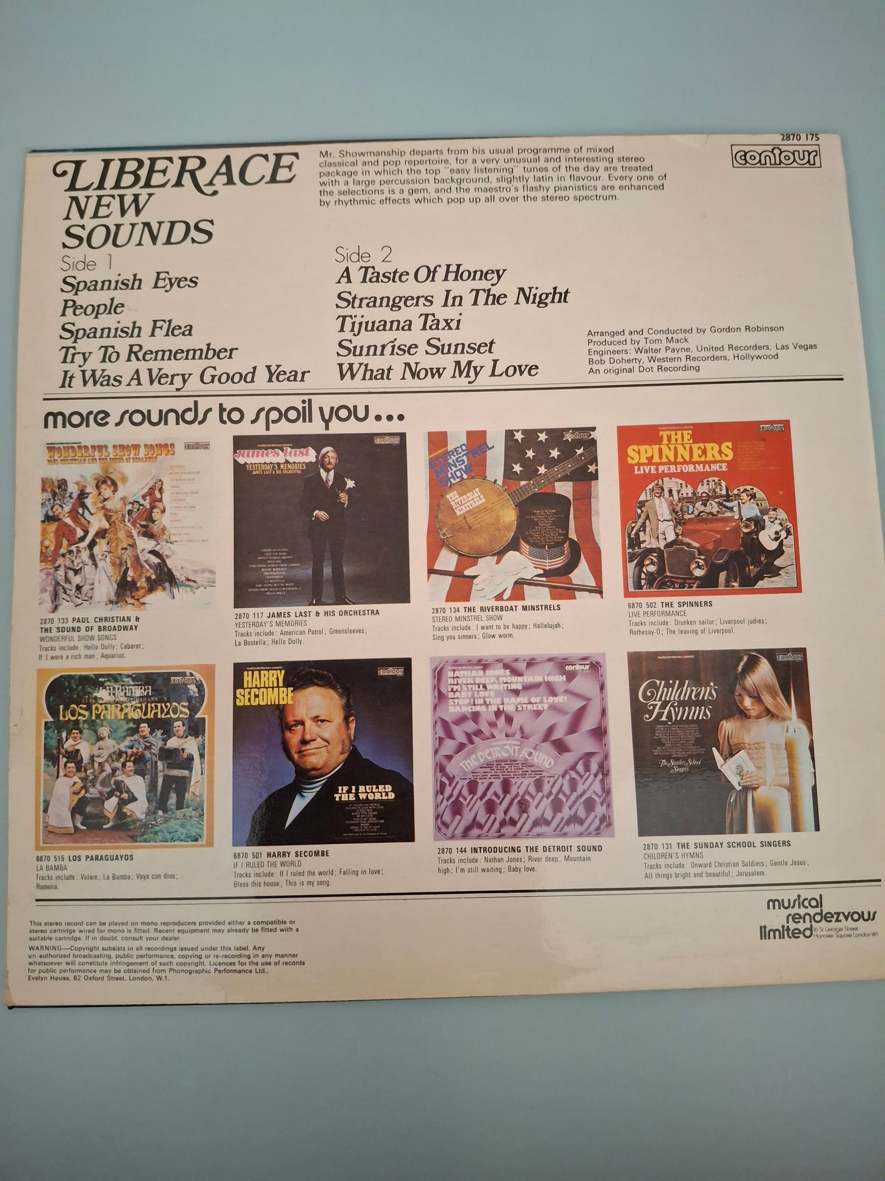 Liberace - New Sounds Vintage 12" Vinyl LP (UK Pressing, Contour 2870 175)