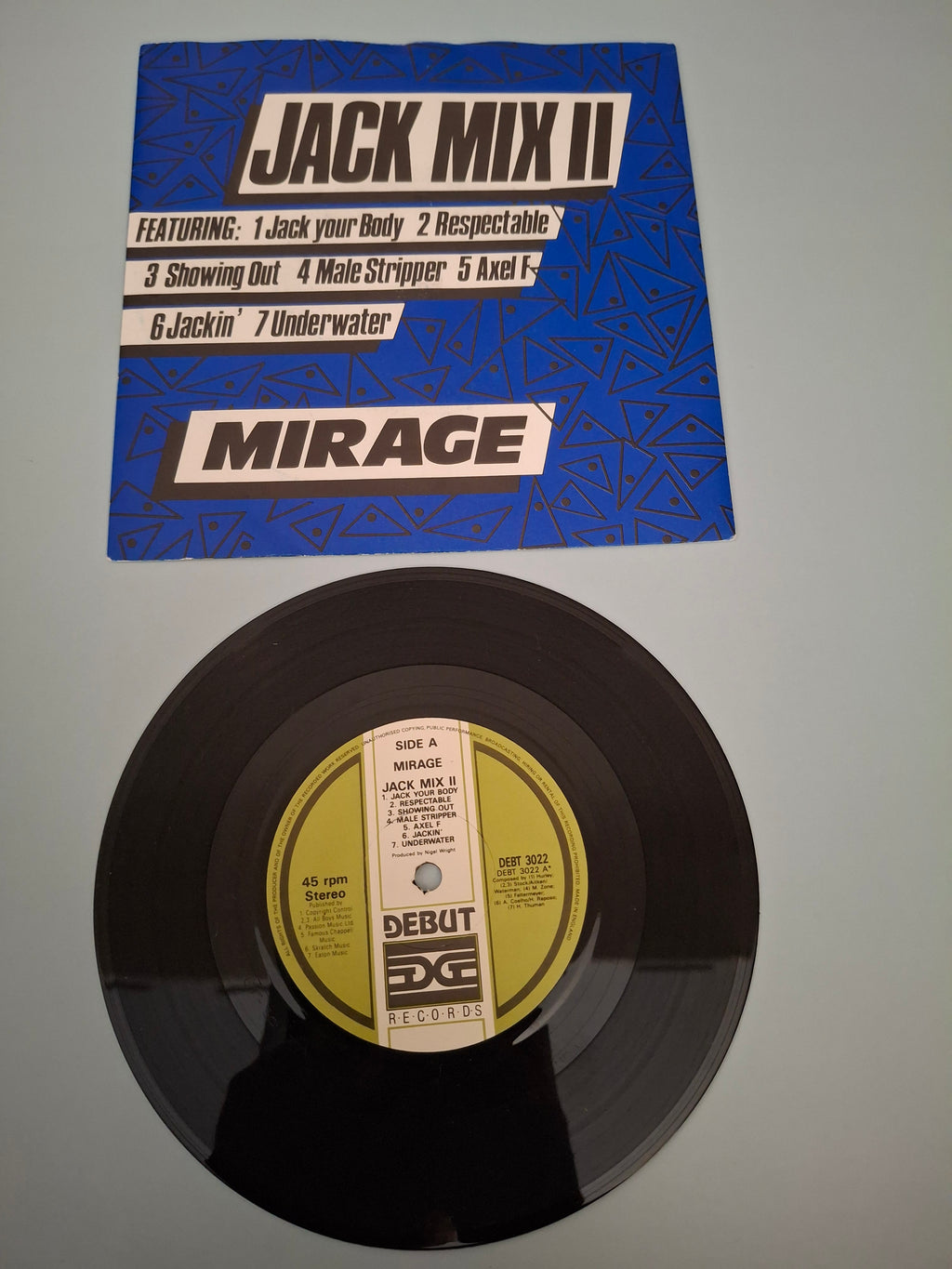Mirage - Jack Mix II / Move On Out 7" Vinyl Single (UK Pressing, 1987, Debut Records DEBT 3022)
