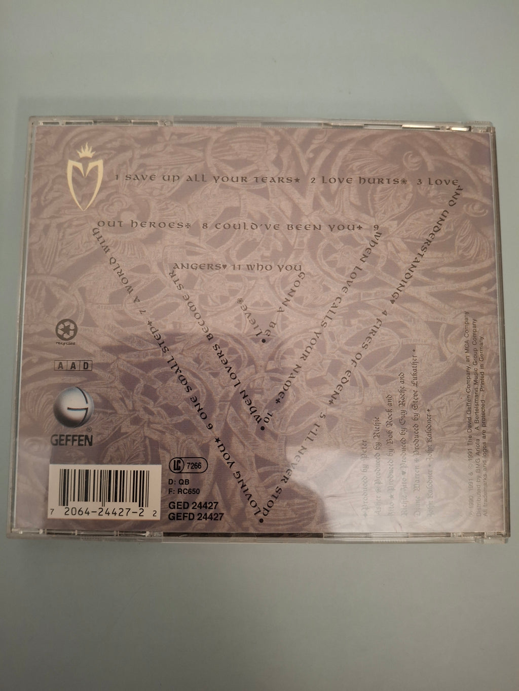 Cher - Love Hurts Pop Rock CD Album (German Pressing, 1991, Geffen Records GED 24427 / GEFD 24427)