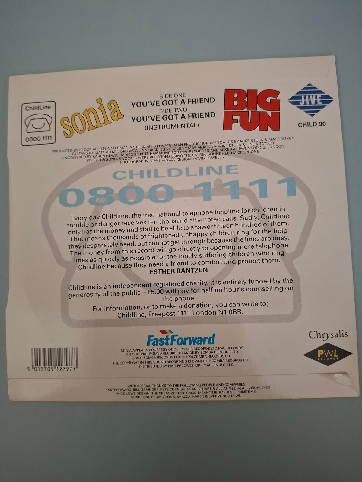 Big Fun and Sonia: You've Got A Friend 7" Vinyl Single (1990, CHILD 90)