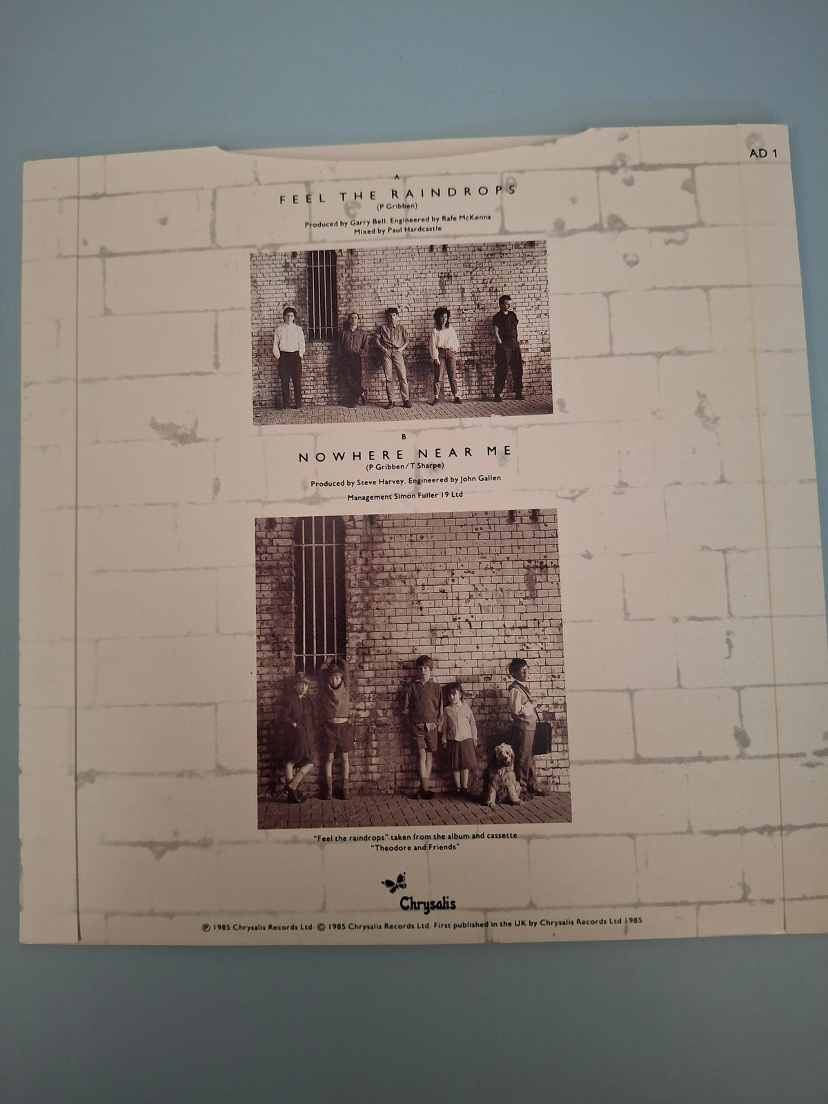 The Adventures: Feel The Raindrops 7" Vinyl Single (1985, AD 1)