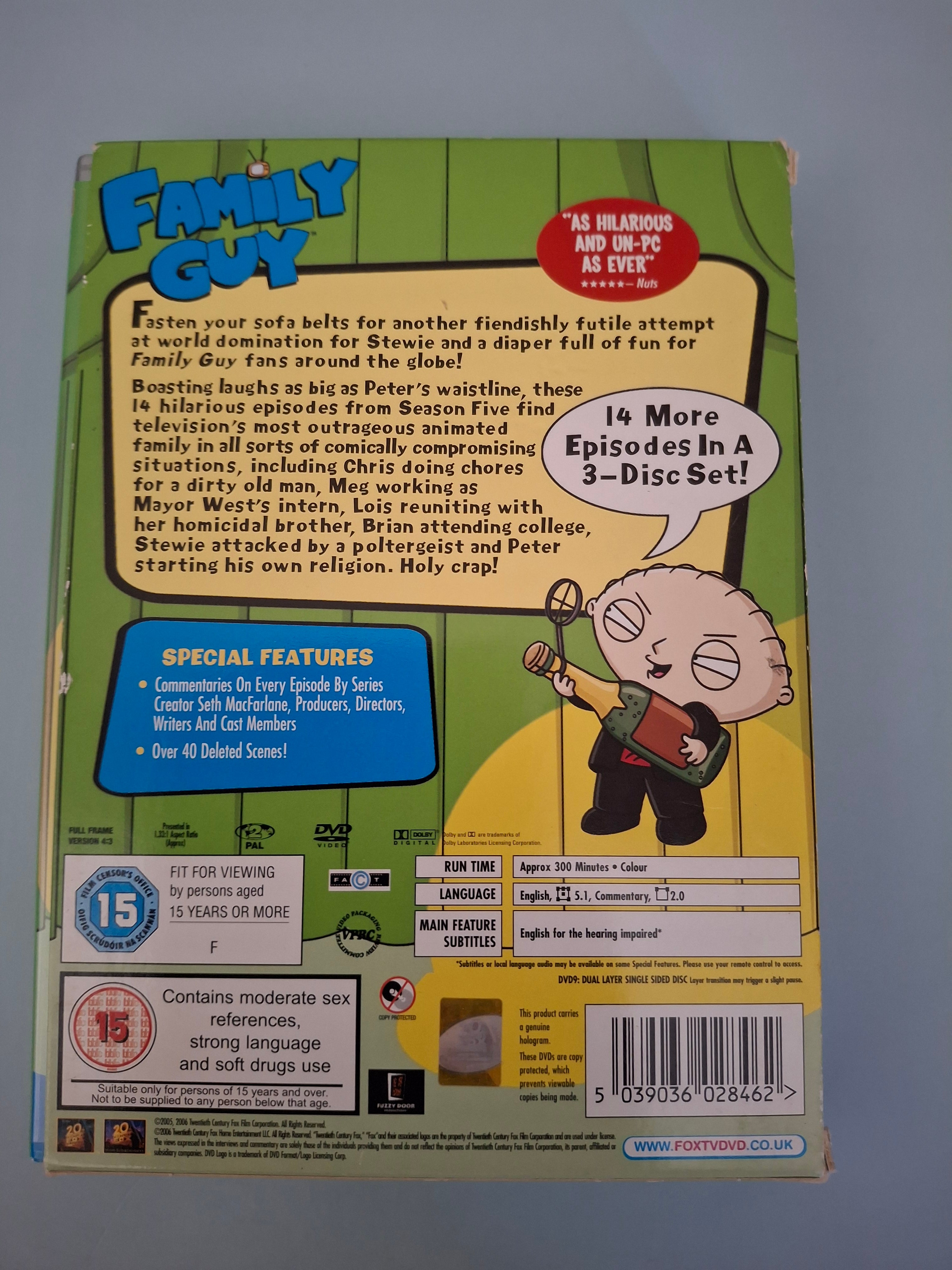 Family Guy: Season Five 3-Disc DVD Box Set (2006, F1-SGB 32314)