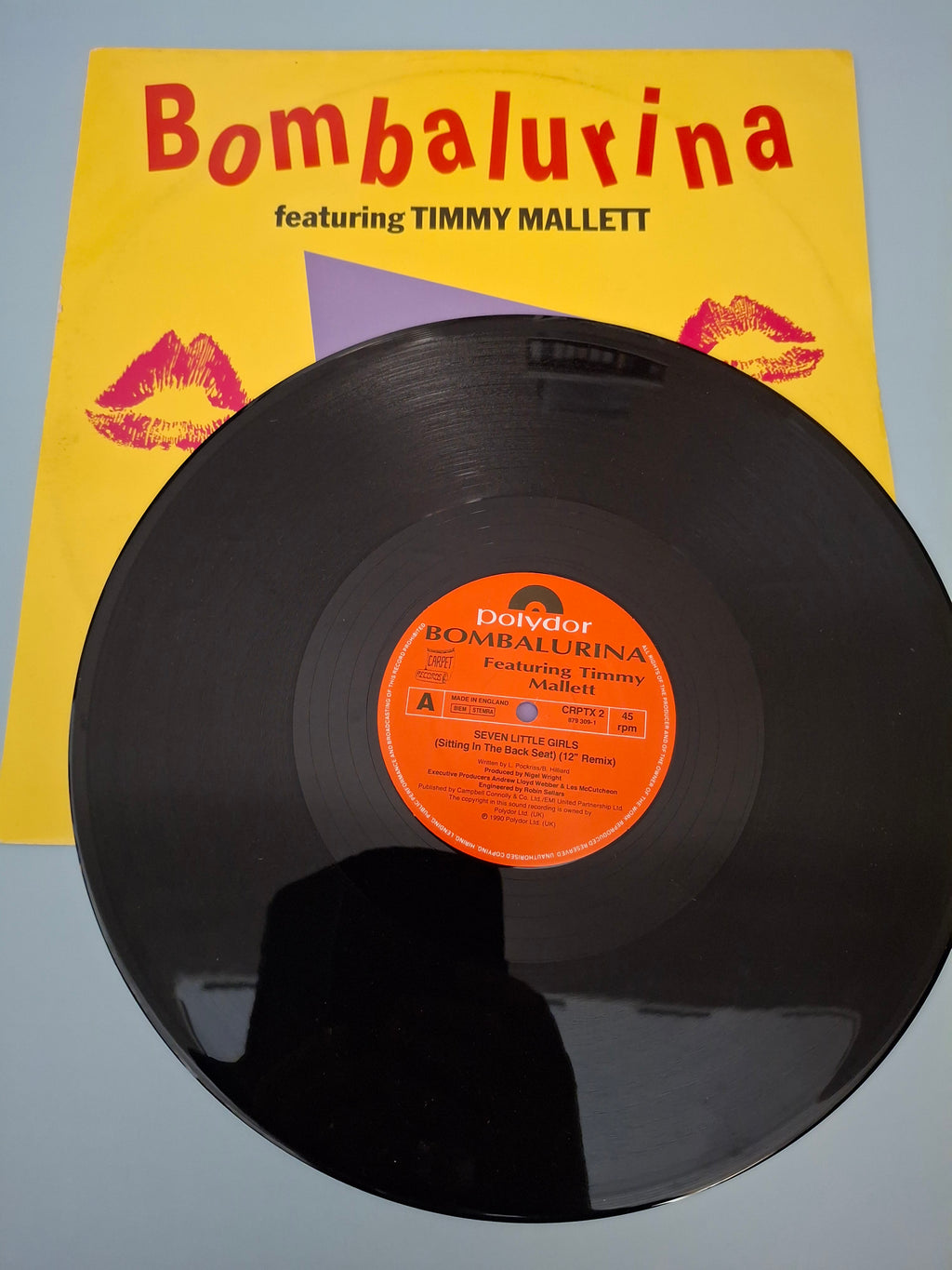 Bombalurina Featuring Timmy Mallett - Seven Little Girls (Sitting In The Back Seat) (UK 1990 Original 12" Maxi-Single, Polydor/Carpet Records, Cat No. CRPTX 2)