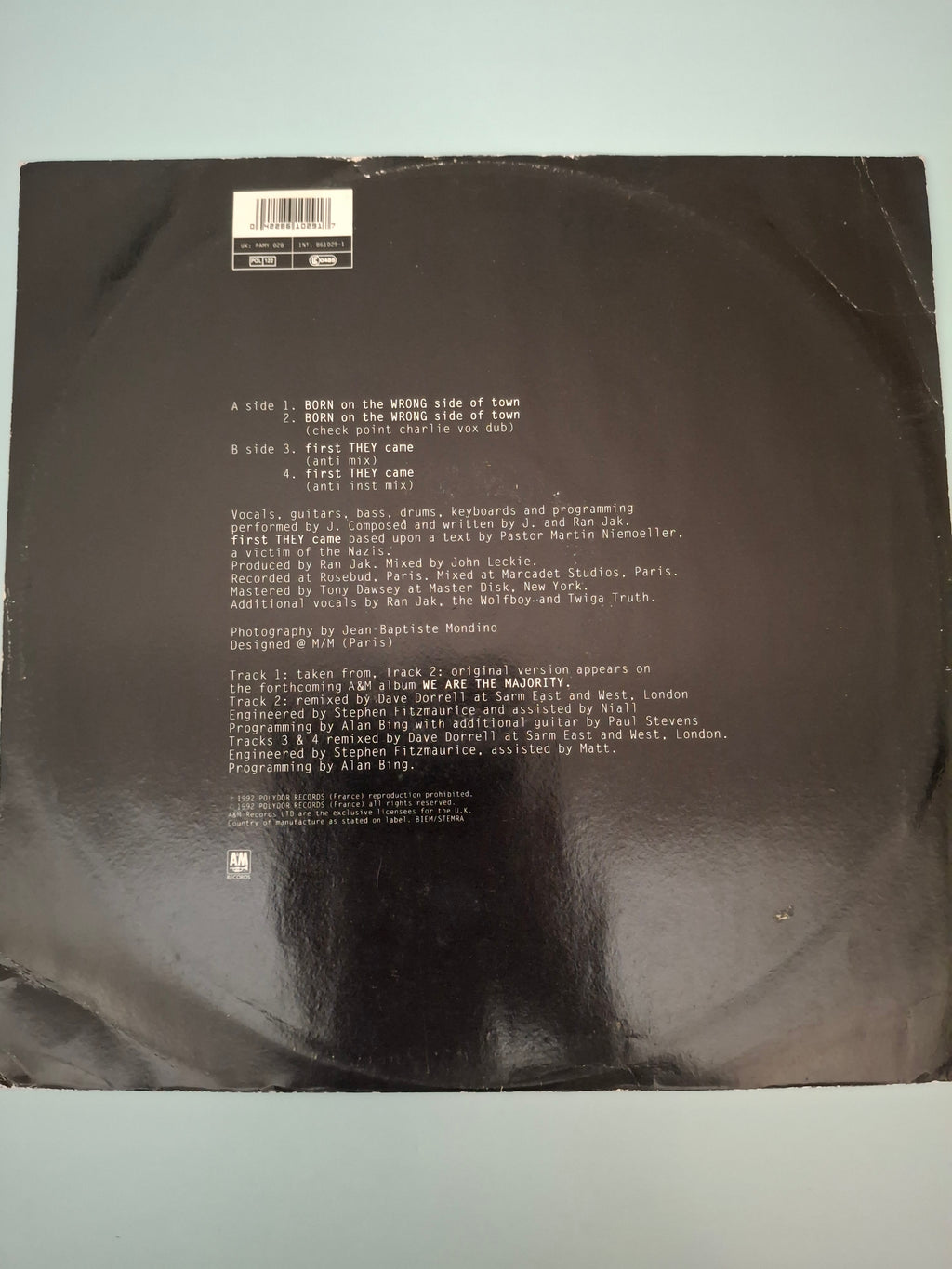 J. - Born On The Wrong Side Of Town (UK 1992 Original 12" Promo Maxi-Single, A&M Records / AM PM, Cat No. PAMY 025)