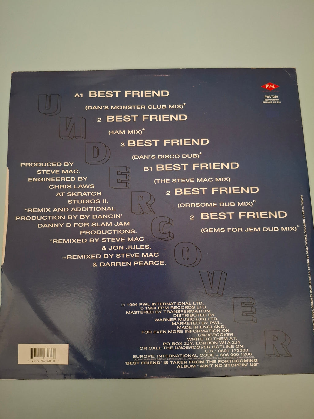 Undercover - Best Friend (UK 1994 Original 12" Maxi-Single, PWL International, Cat No. PWLT 289)