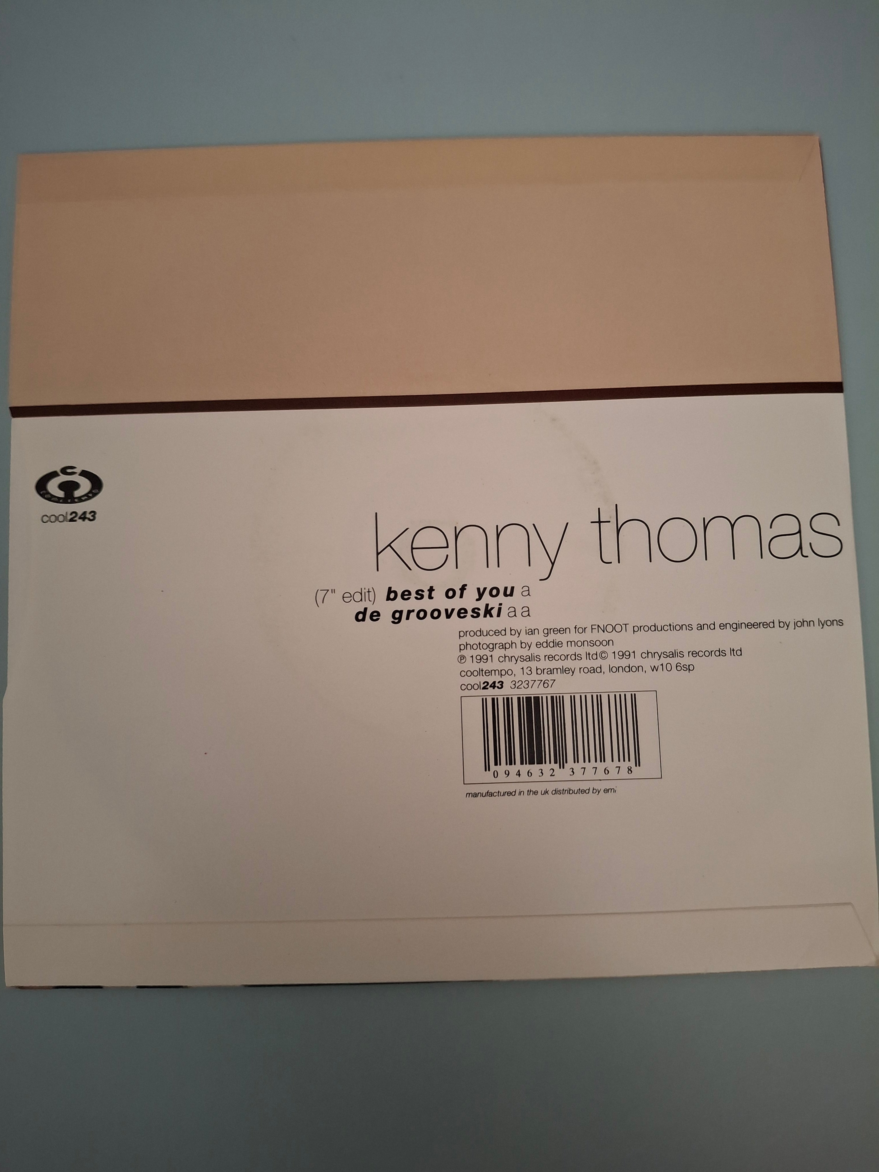Kenny Thomas - Best Of You / De Grooveski (UK 1991 Original 7" Vinyl Single, Cooltempo, Cat No. COOL 243)