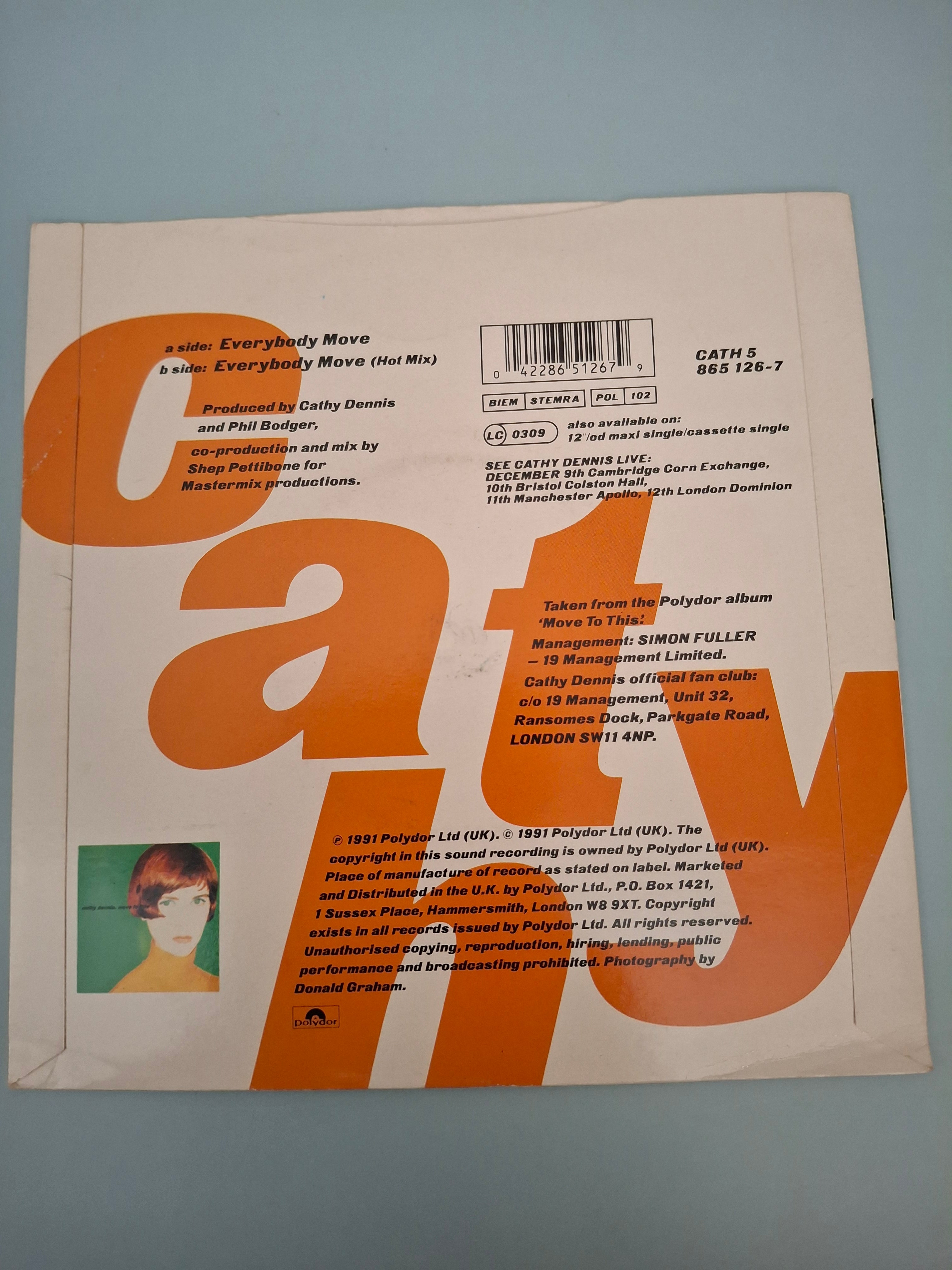 Cathy Dennis - Everybody Move (UK 1991 Original 7" Vinyl Single, Polydor, Cat No. CATH 5)