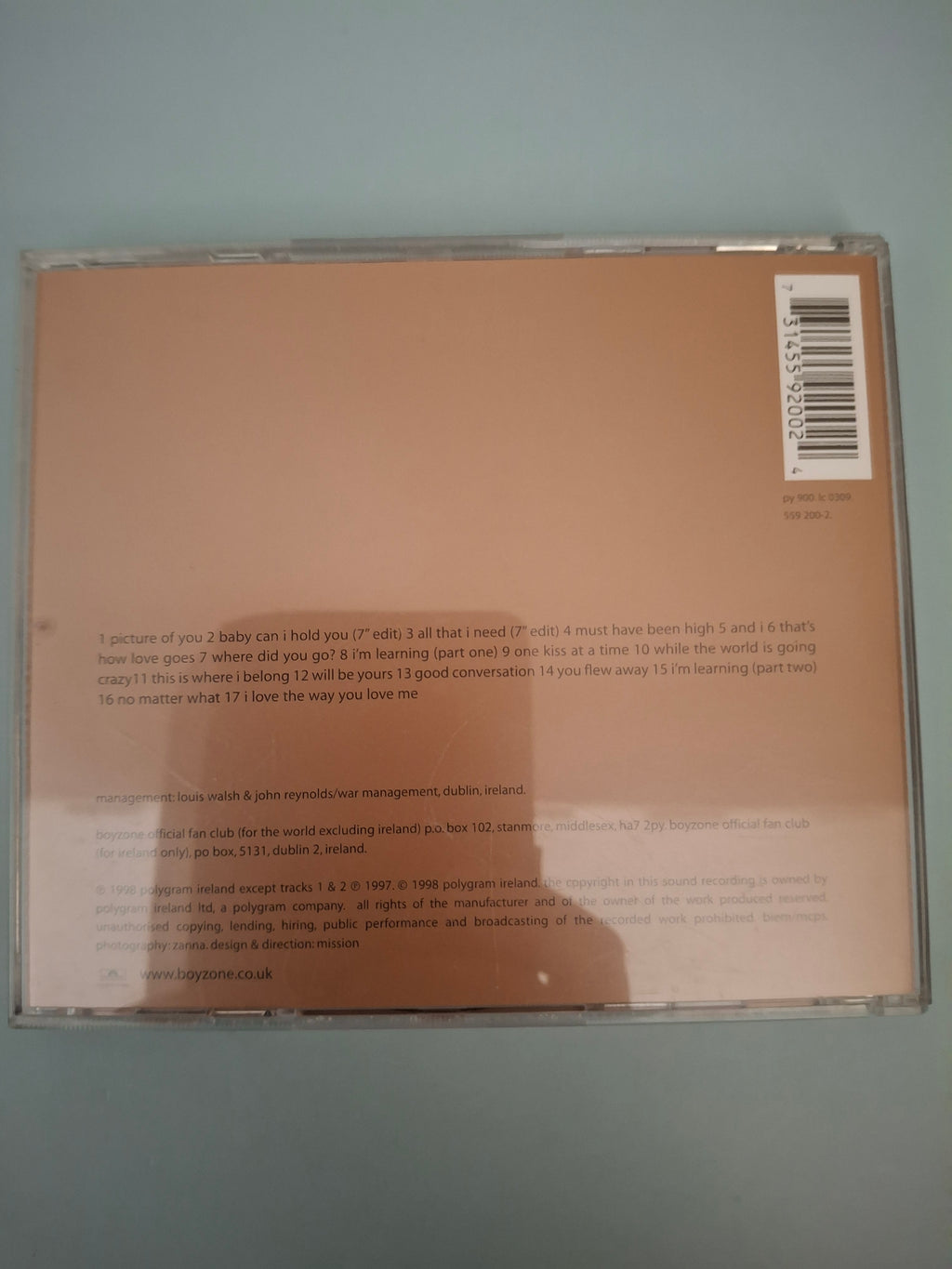 Boyzone - Where We Belong CD Album (1998, Cat No. 559 200-2)