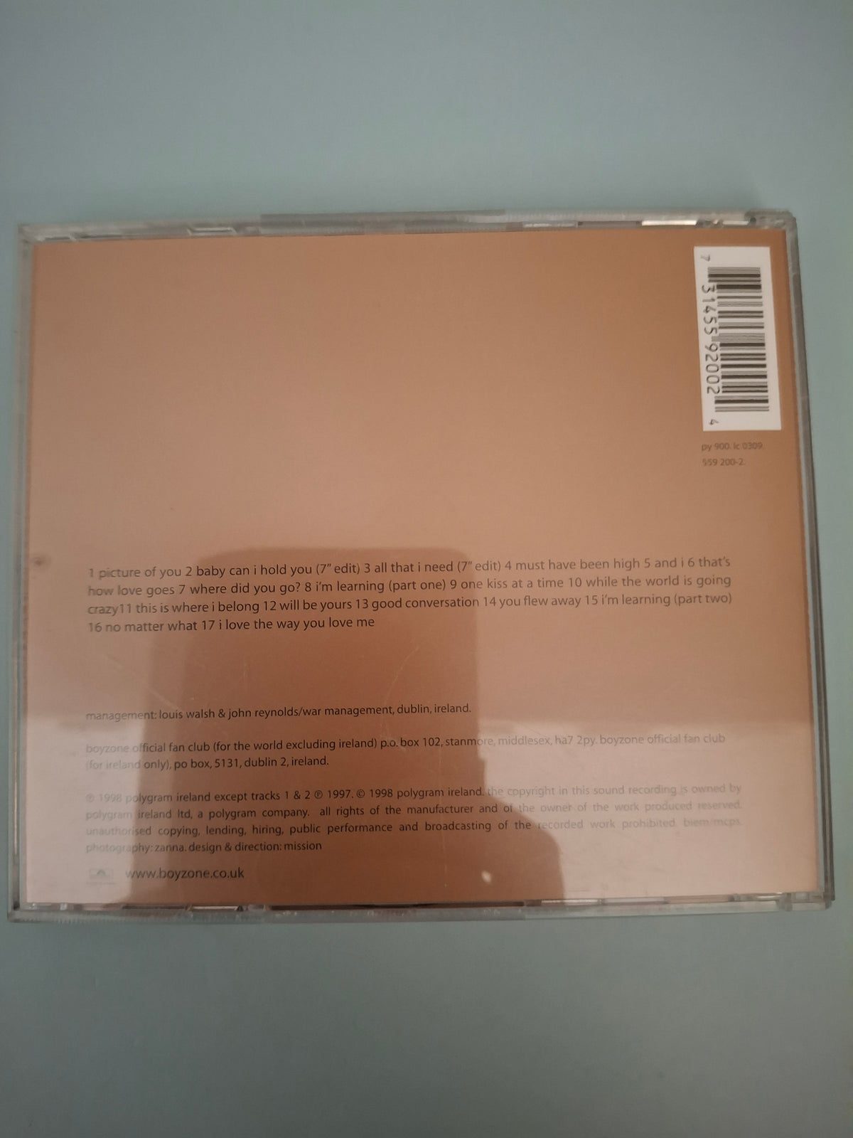 Boyzone - Where We Belong CD Album (1998, Cat No. 559 200-2)