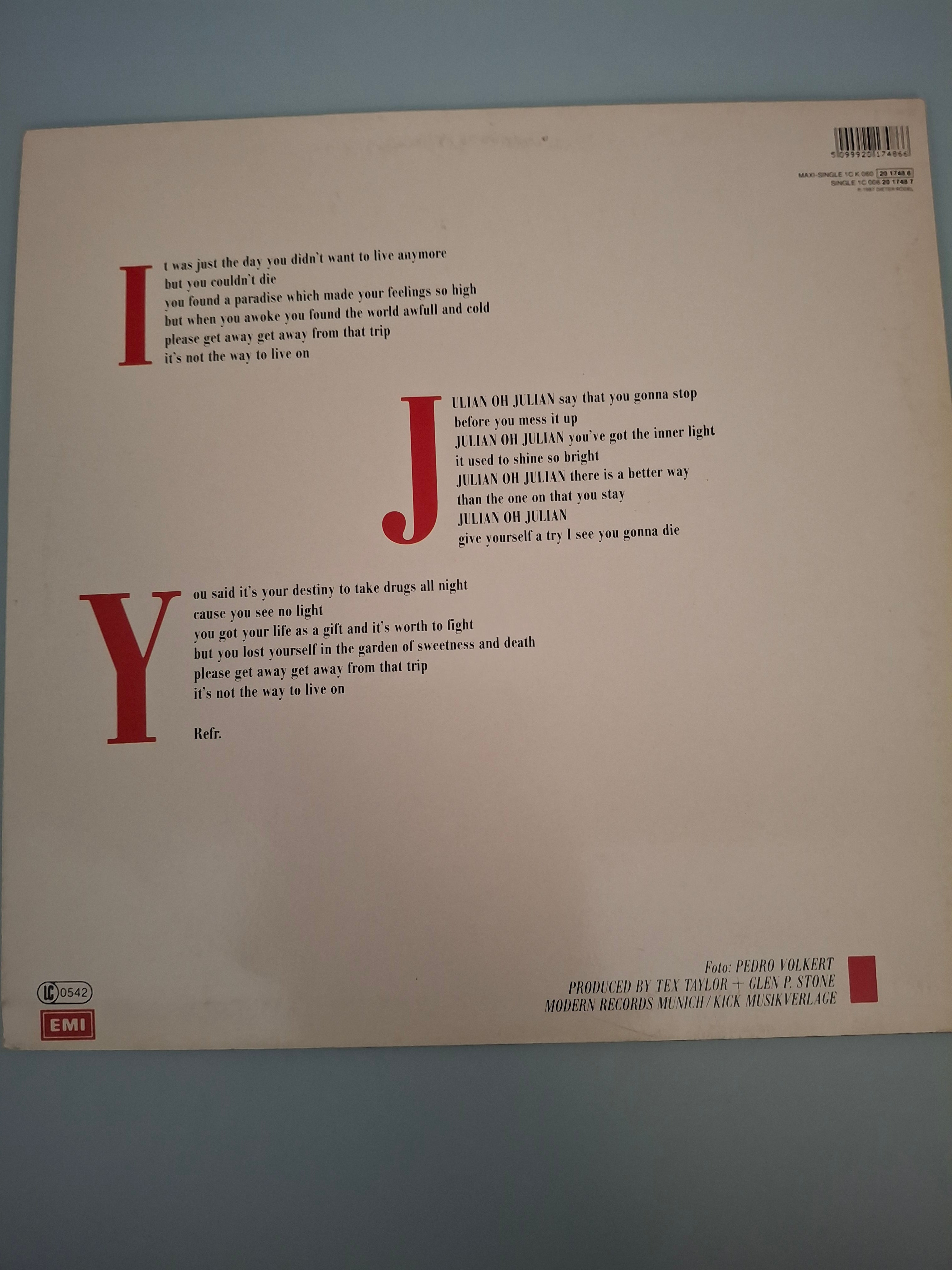 Mandy Winter - Julian (Maxi-Mix) Original 1987 European Import 12" Vinyl Single (EMI 1C K 060 20 1748 6)