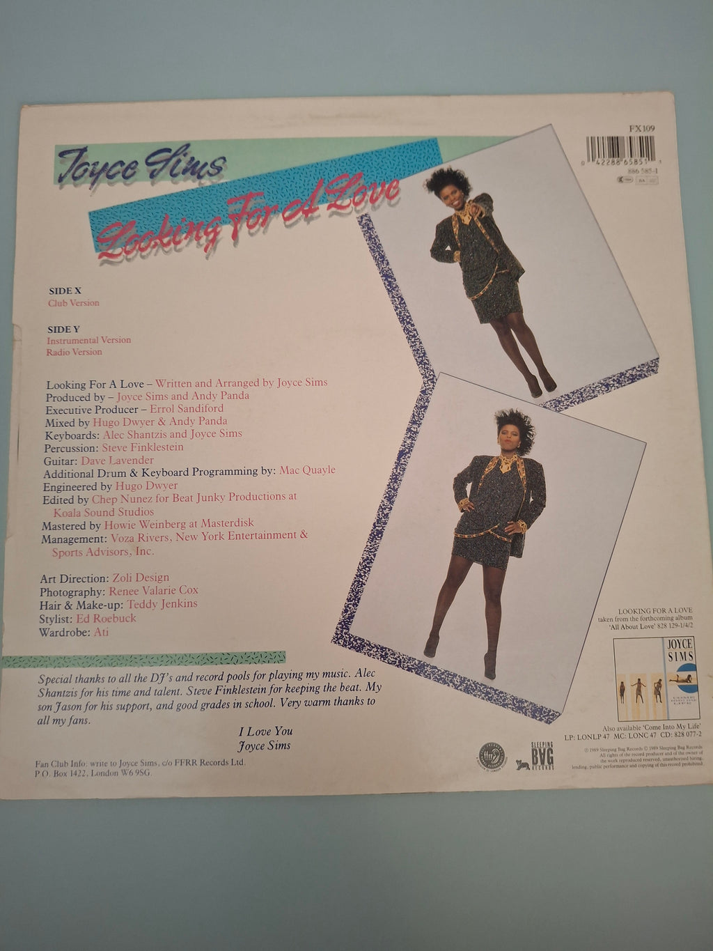 Joyce Sims - Looking For A Love Original 1989 UK 12" Vinyl Maxi Single (Sleeping Bag / FFRR FX 109)