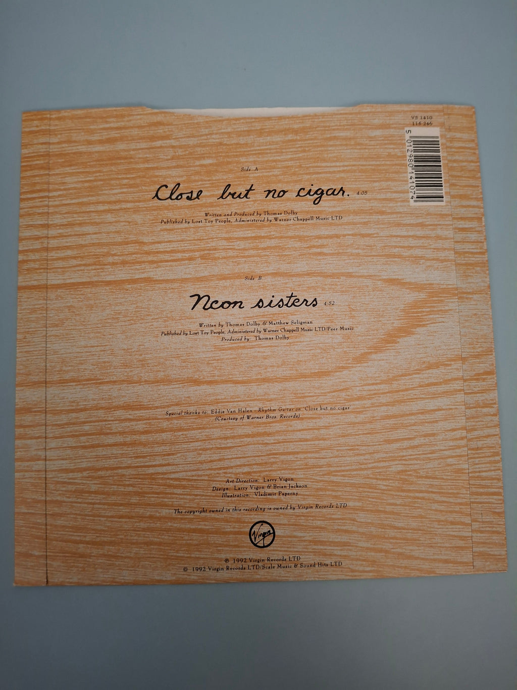 Thomas Dolby - Close But No Cigar Original 1992 UK 7" Vinyl Picture Sleeve Single (Virgin VS 1410)