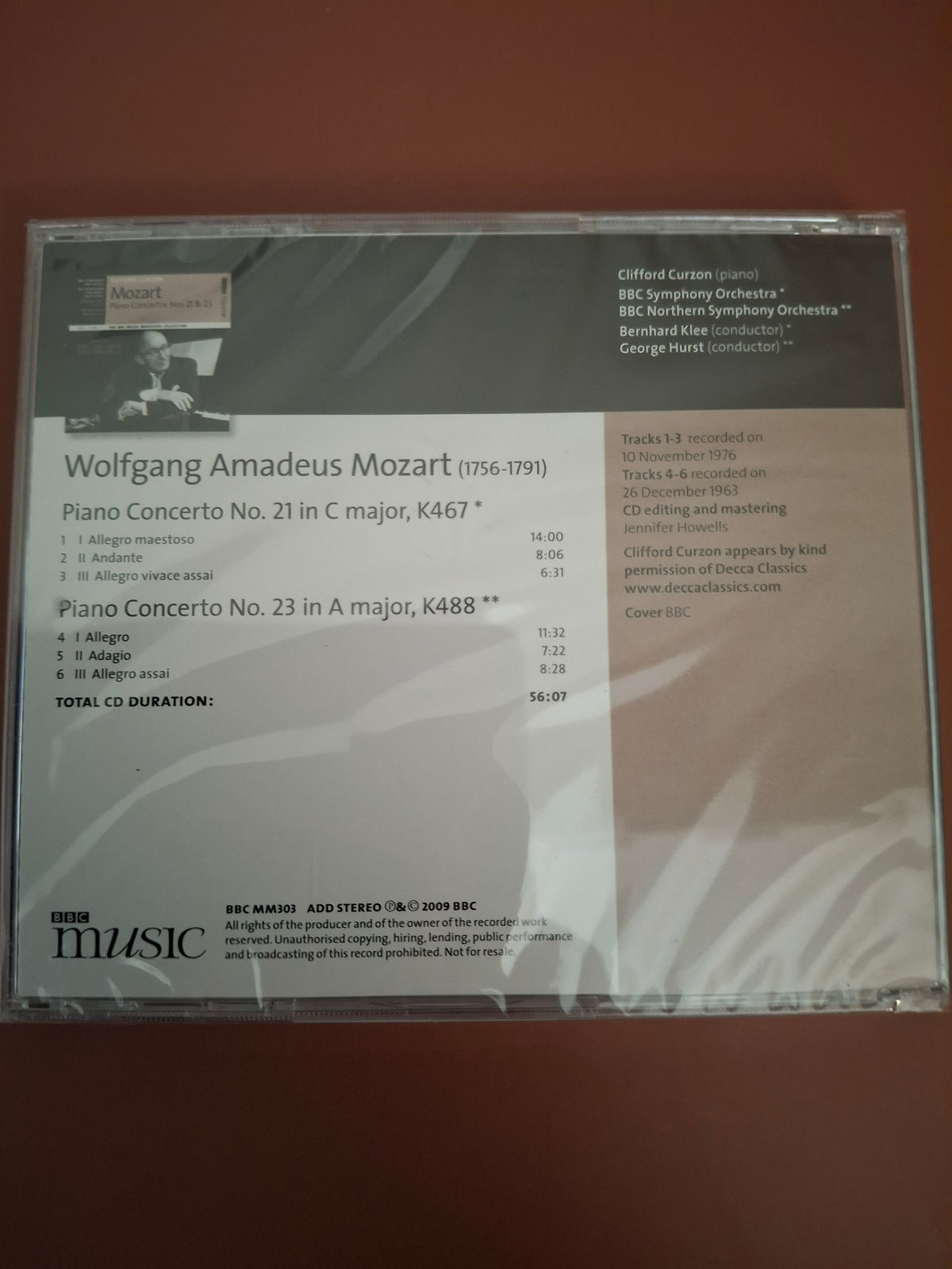 Mozart Piano Concertos 21 & 23 Clifford Curzon BBC Archives New Sealed CD 2009