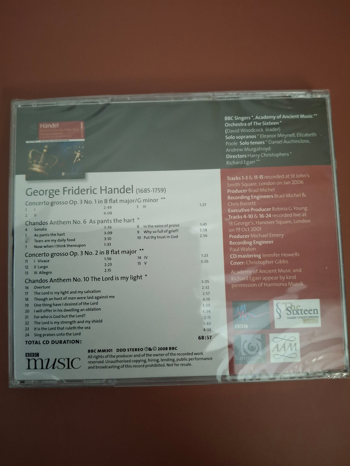 Handel Concerti Grossi Op 3 Nos 1 & 2 Chandos Anthems Academy of Ancient Music New Sealed CD 2008