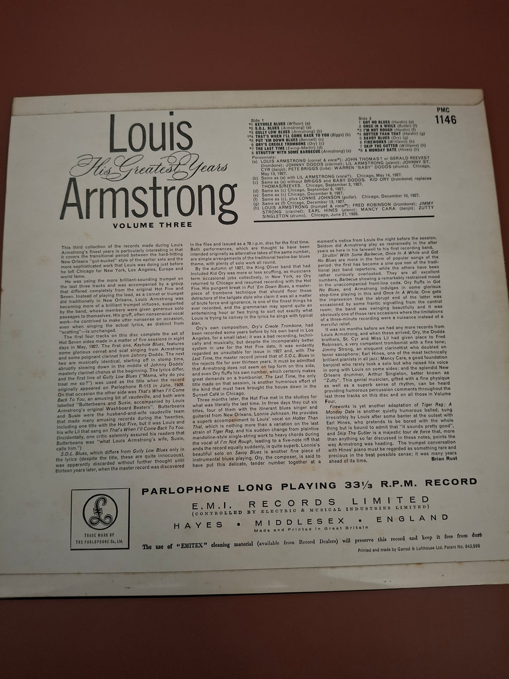 Louis Armstrong His Greatest Years Volume 3 Vintage Mono Vinyl LP Parlophone 1961
