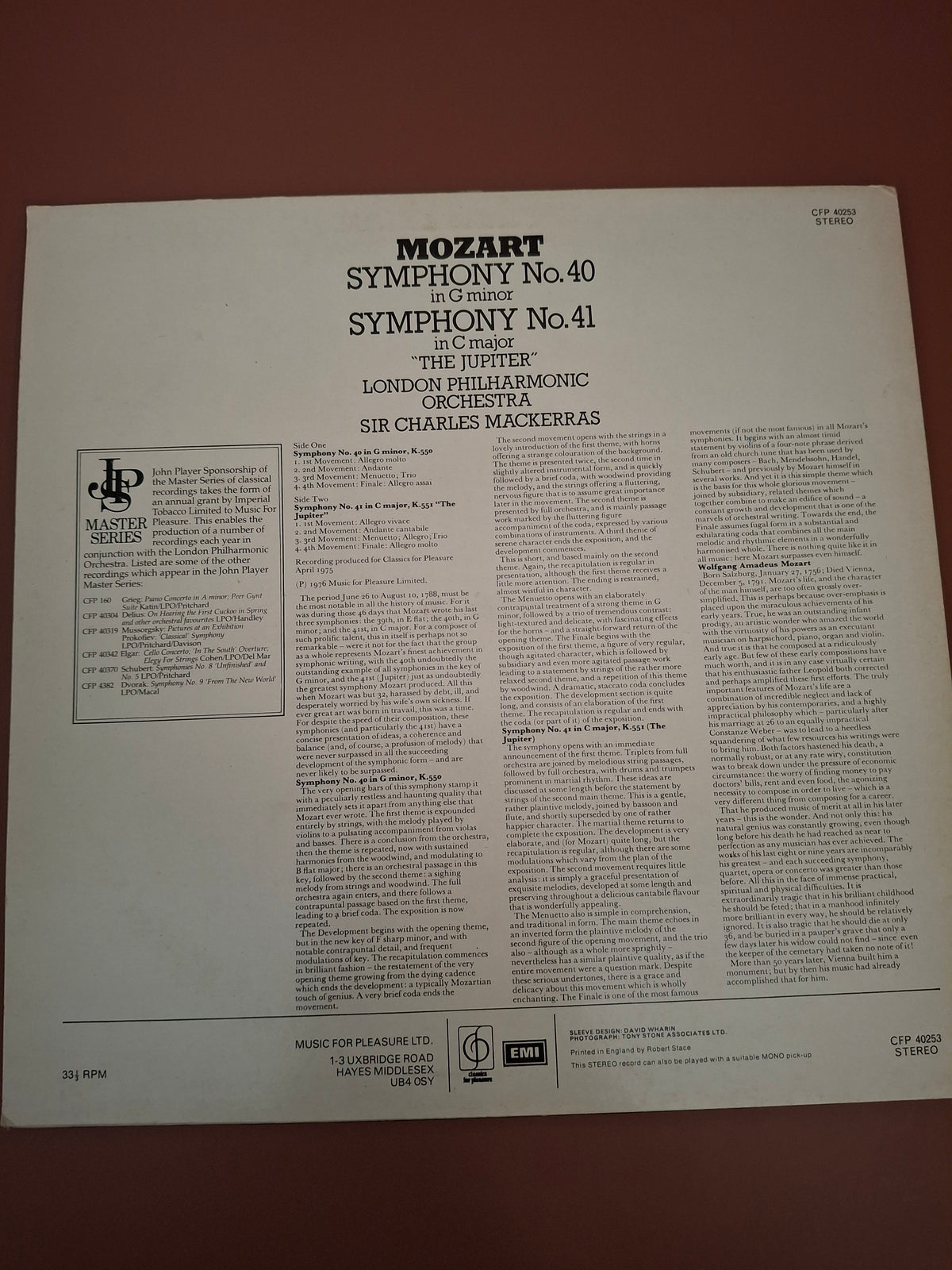 Mozart Symphonies 40 & 41 Jupiter London Philharmonic Mackerras Vinyl LP CFP 1976