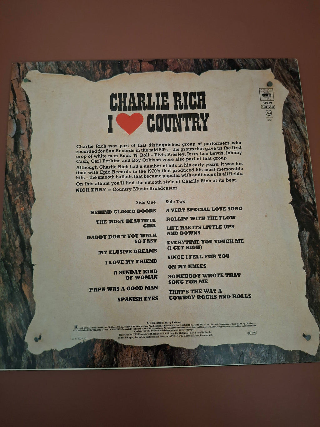 Charlie Rich I Love Country Vinyl LP Original Holland Pressing CBS 1981