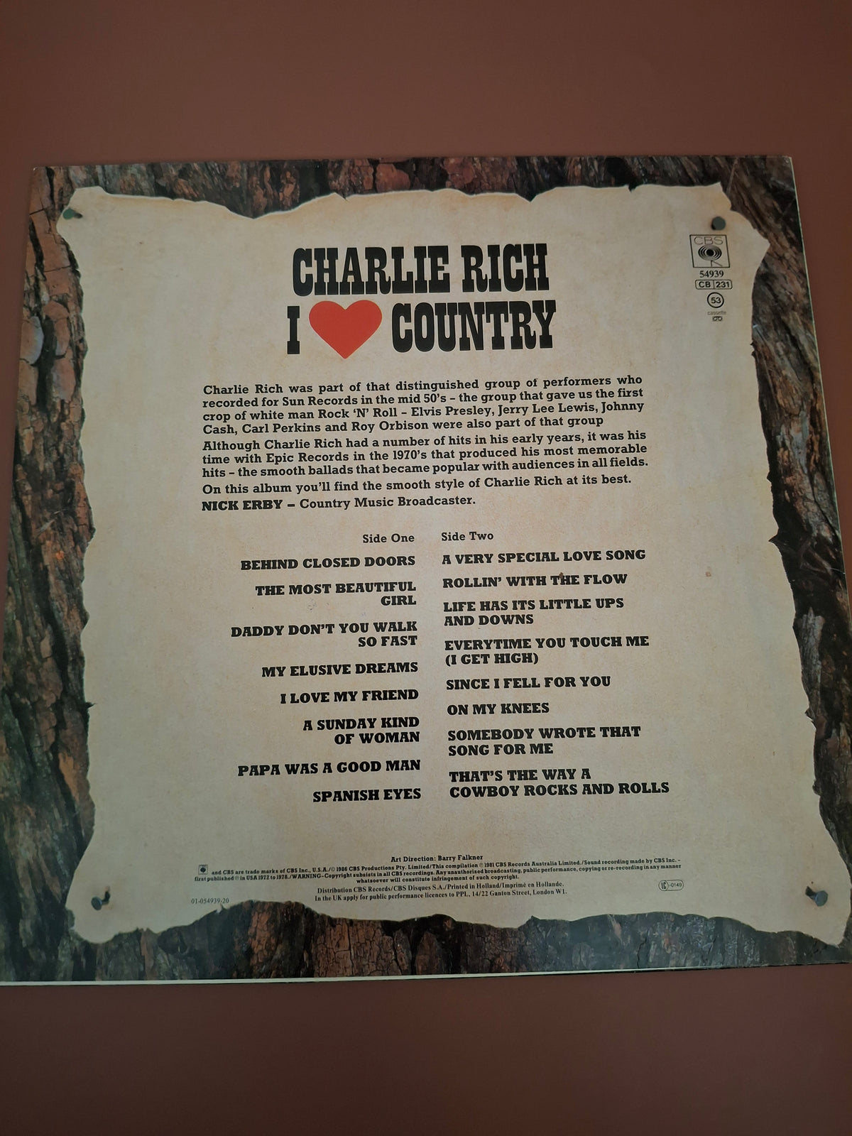 Charlie Rich I Love Country Vinyl LP Original Holland Pressing CBS 1981