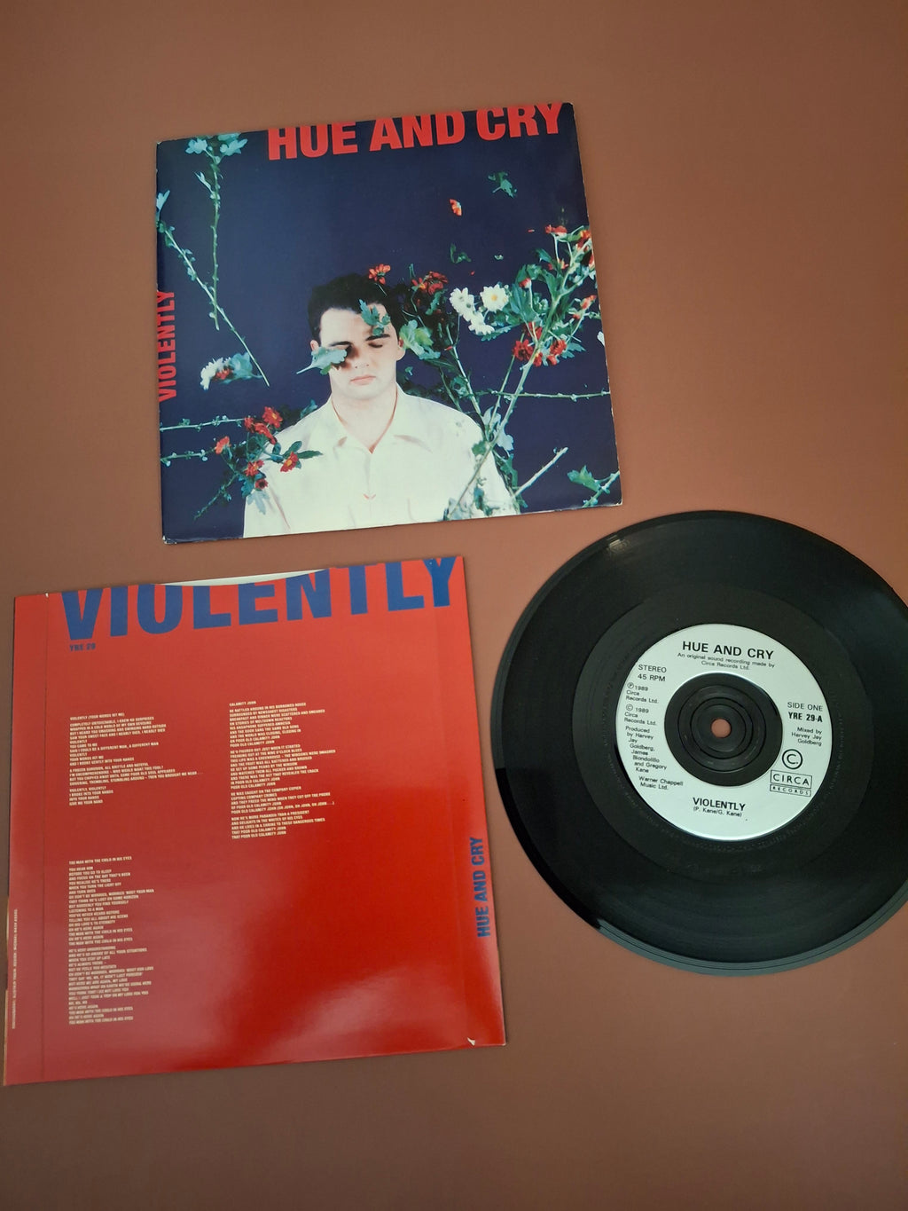 Hue And Cry Violently 7" Vinyl Single With Gatefold Lyric Insert UK Circa 1989
