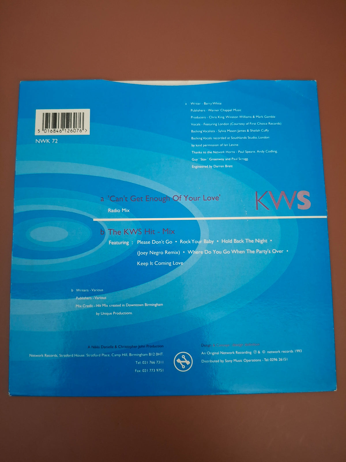 KWS Can't Get Enough Of Your Love 7" Vinyl Single UK Network Records 1993