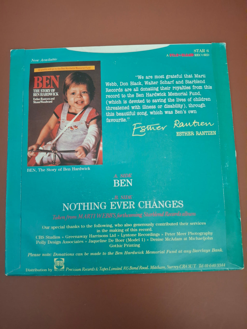 Marti Webb - Ben Original UK 7" Vinyl Single (1985, Starblend STAR 6 Pop Vocal, Picture Sleeve)