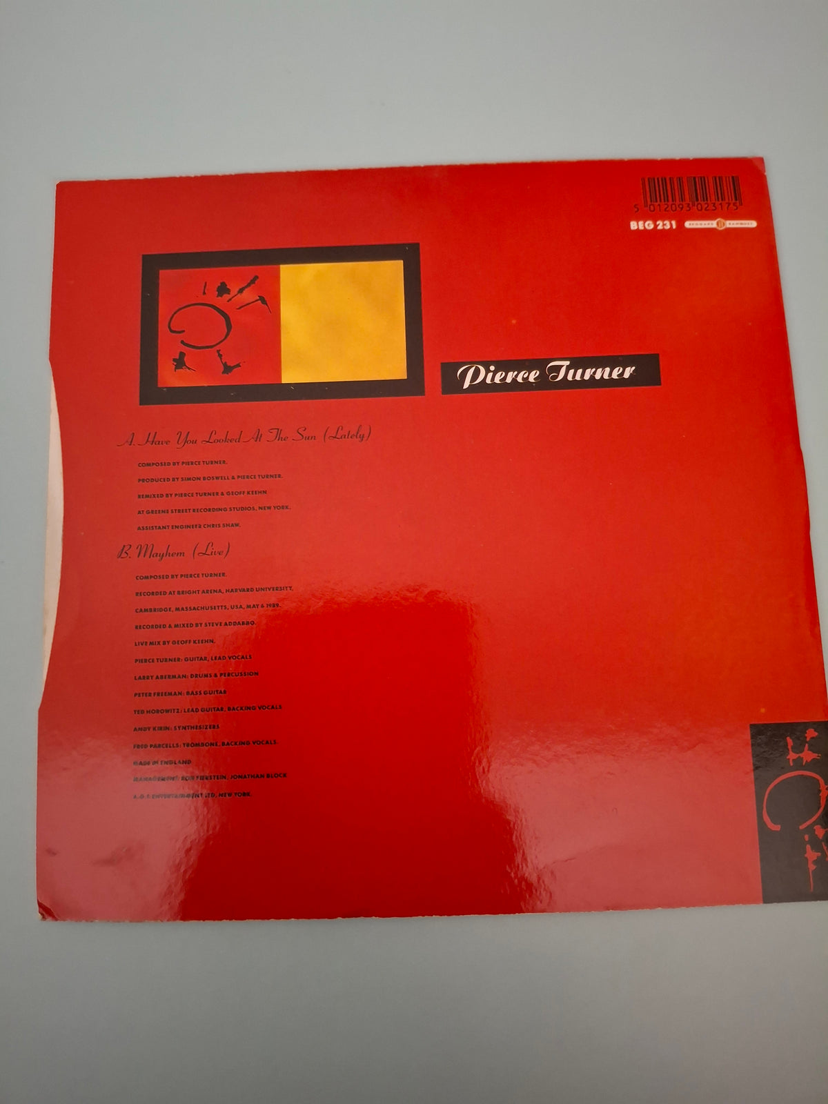 Pierce Turner Have You Looked At The Sun (Lately) Original UK Picture Sleeve 7" Vinyl Single 1989 Beggars Banquet Pressing