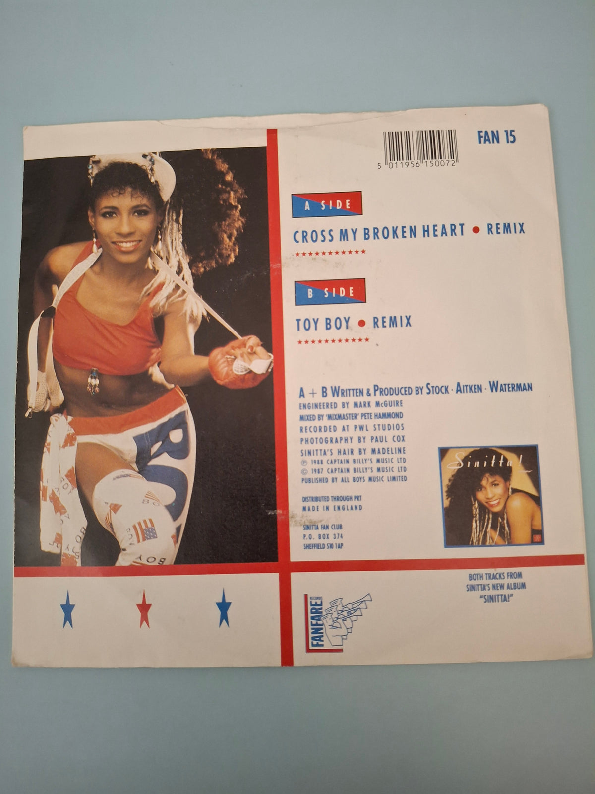 Sinitta Cross My Broken Heart (Remix) Original UK Picture Sleeve 7" Vinyl Single 1988 Fanfare Pressing Stock Aitken Waterman Hi-NRG Pop