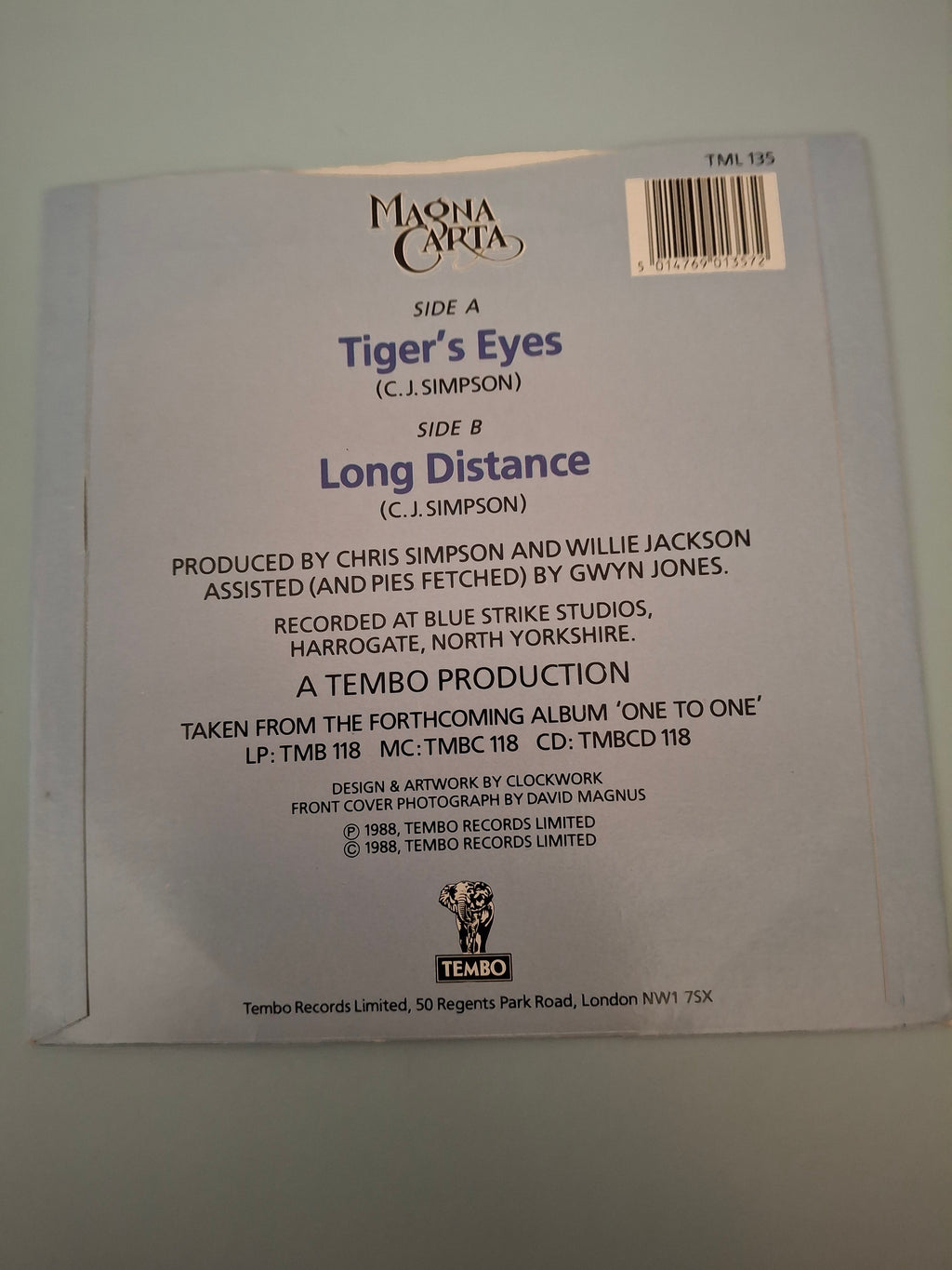 Magna Carta Tiger's Eyes Original UK Picture Sleeve 7" Vinyl Single 1988 Tembo Pressing