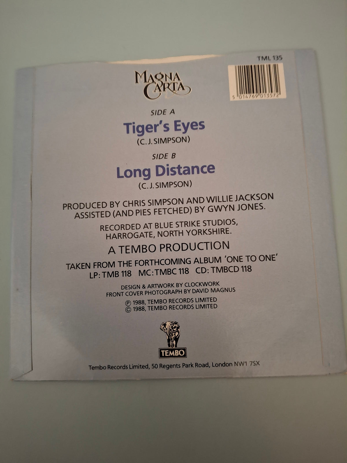 Magna Carta Tiger's Eyes Original UK Picture Sleeve 7" Vinyl Single 1988 Tembo Pressing